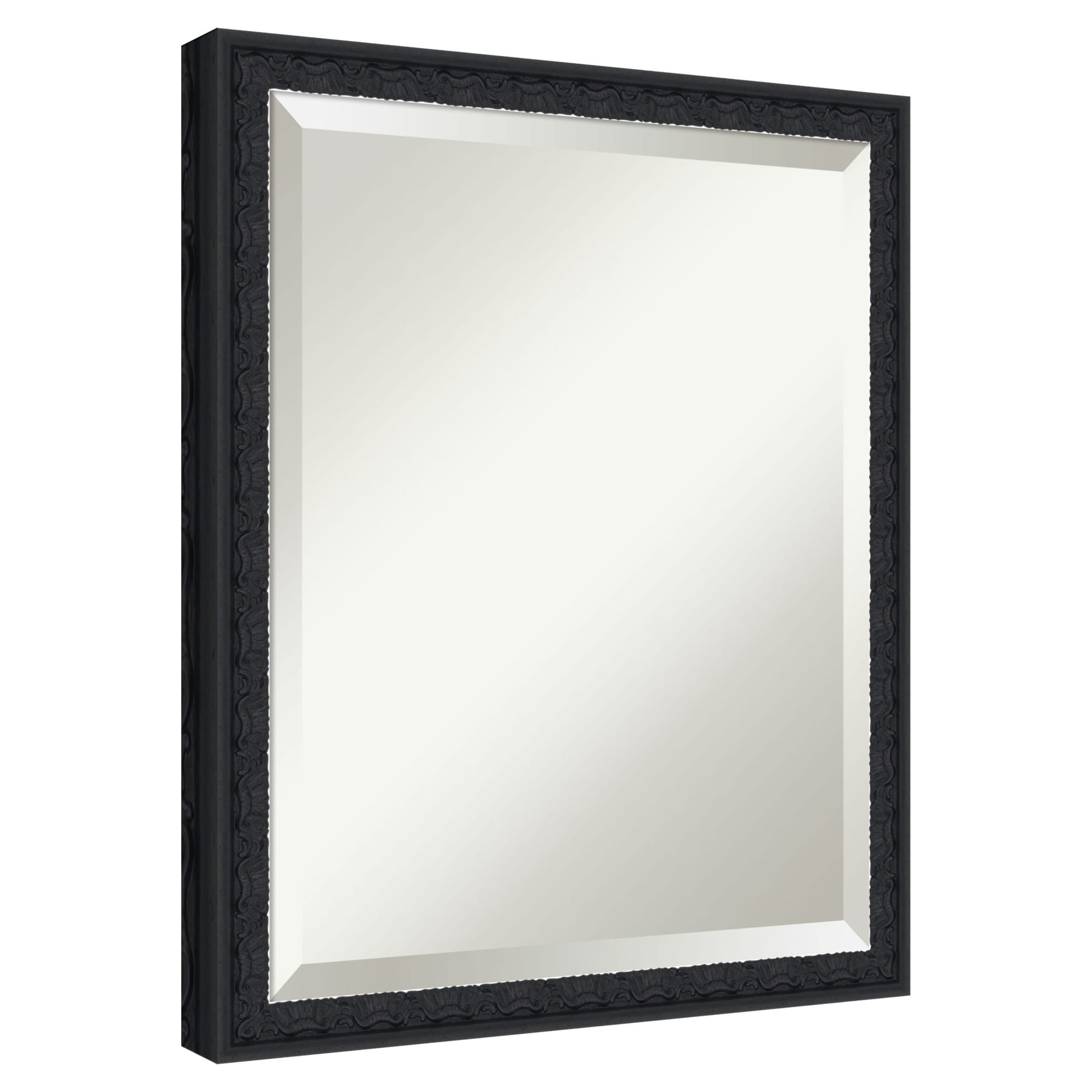 Amanti Art -  Beveled Mirror Bethany Black Framed Wood Bathroom Wall Mirror 22 x 18 in.