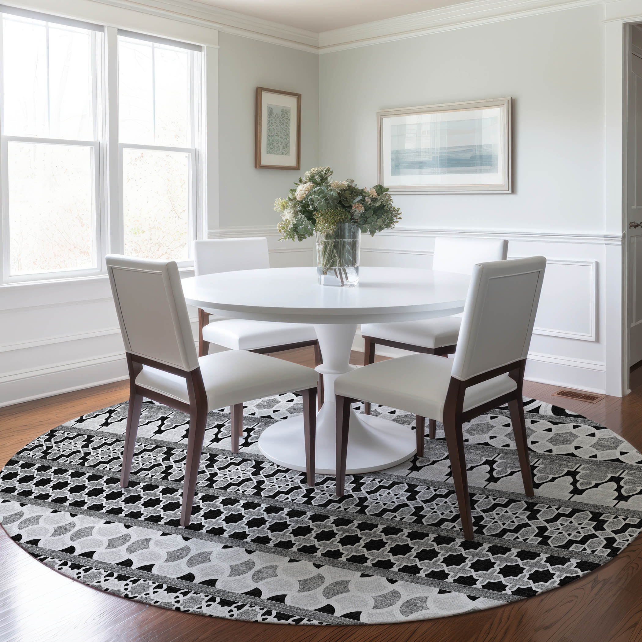 Addison Rugs ACN726BK8RO Chantille ACN726BK 8 x 8 (ft) Polyester Black Round Indoor/Outdoor Geometric Machine washable Area rug