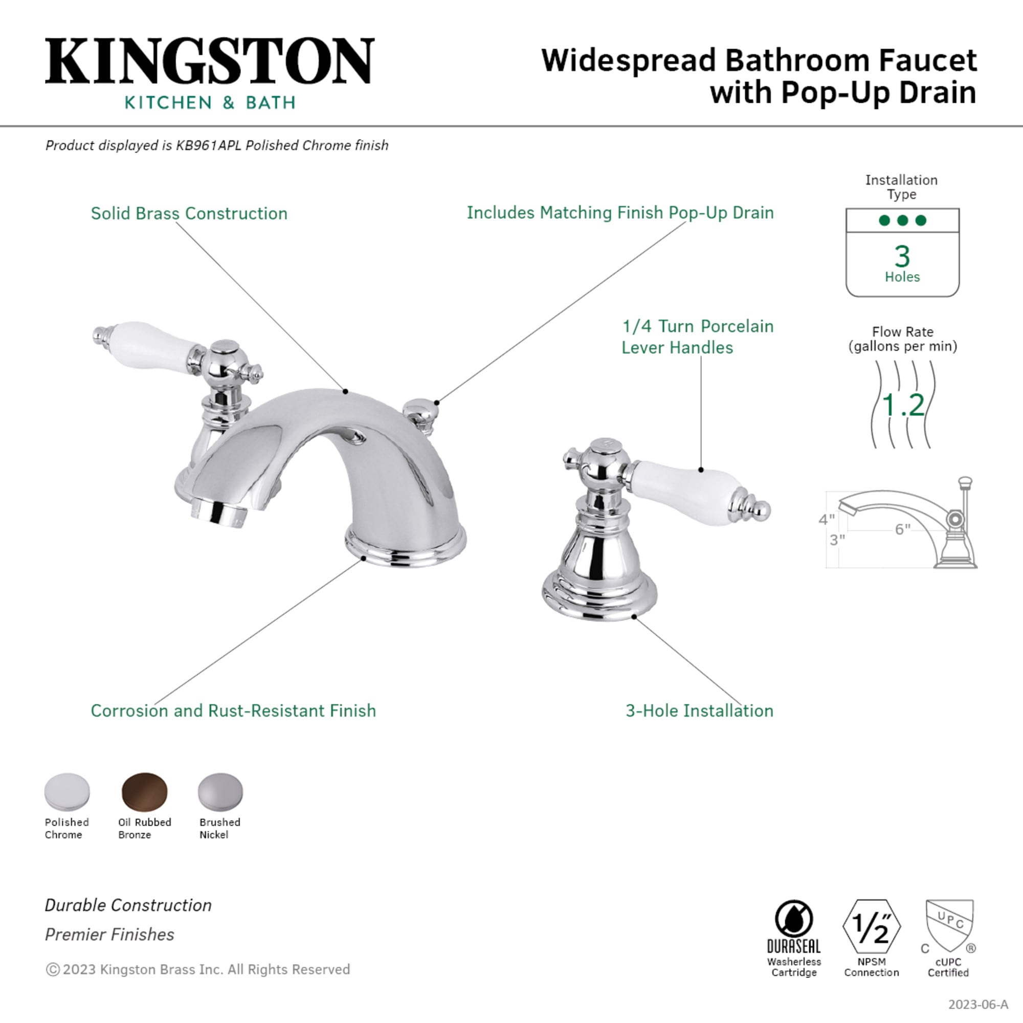 Kingston Brass WLKB961APL Lavatory-Faucets - View #3
