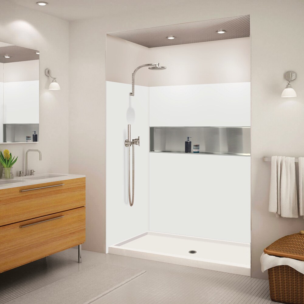Transolid KSE603272-39 Expressions 4-Piece 32-in W x 60-in L x 72-in H Grey Rectangular Alcove Shower Kit (Center Drain) with Base, Wall and Drain Included