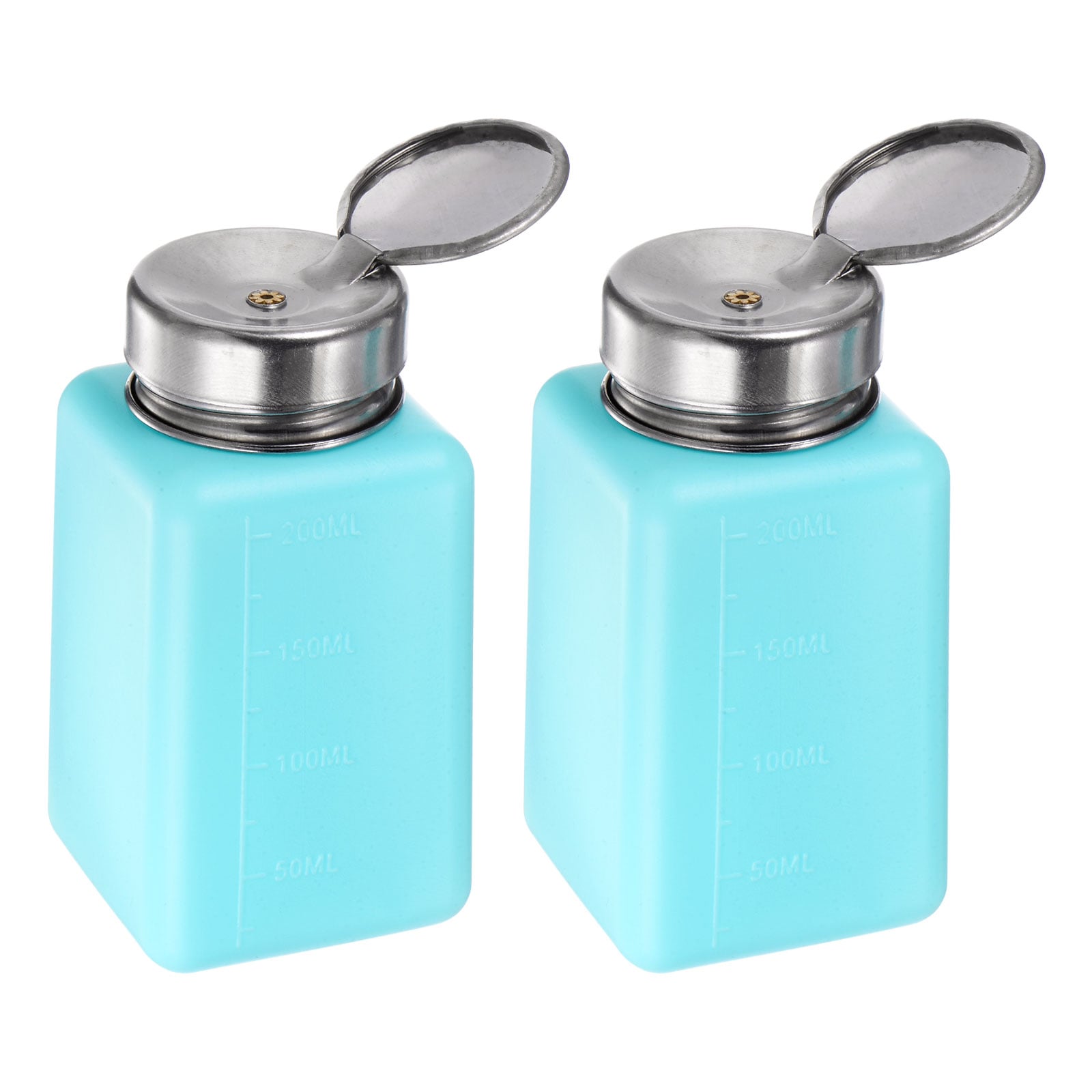 Harfington 2pcs Solvent Alcohol Dispensers 200ml(6.8oz) Push Down Liquid Dispenser Pump Bottle with Sealing Stainless Steel Lid for Acetone Solution Blue