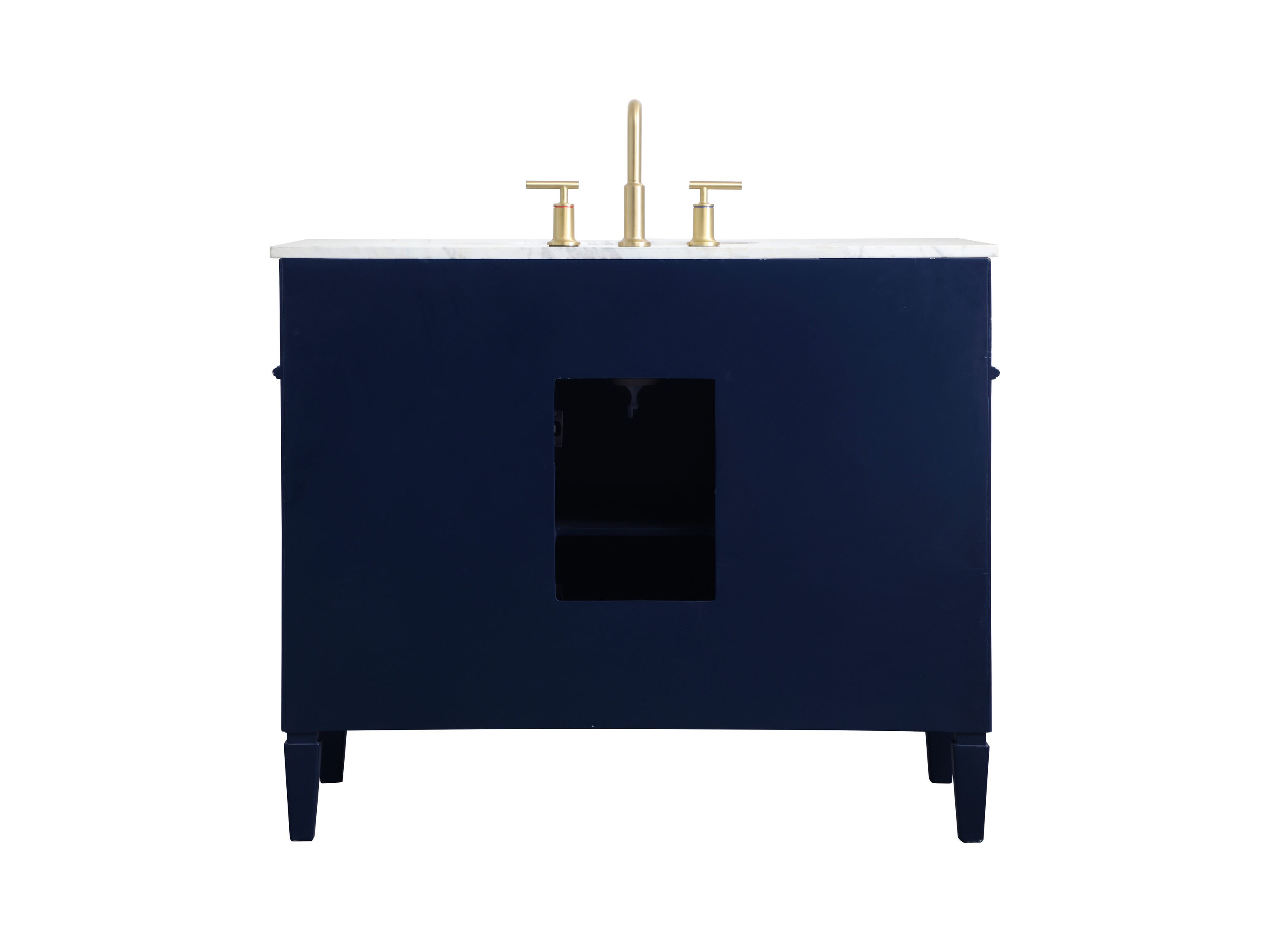 Blue Solid Wood MDF Marble Single Bathroom Vanity with Gold Hardware