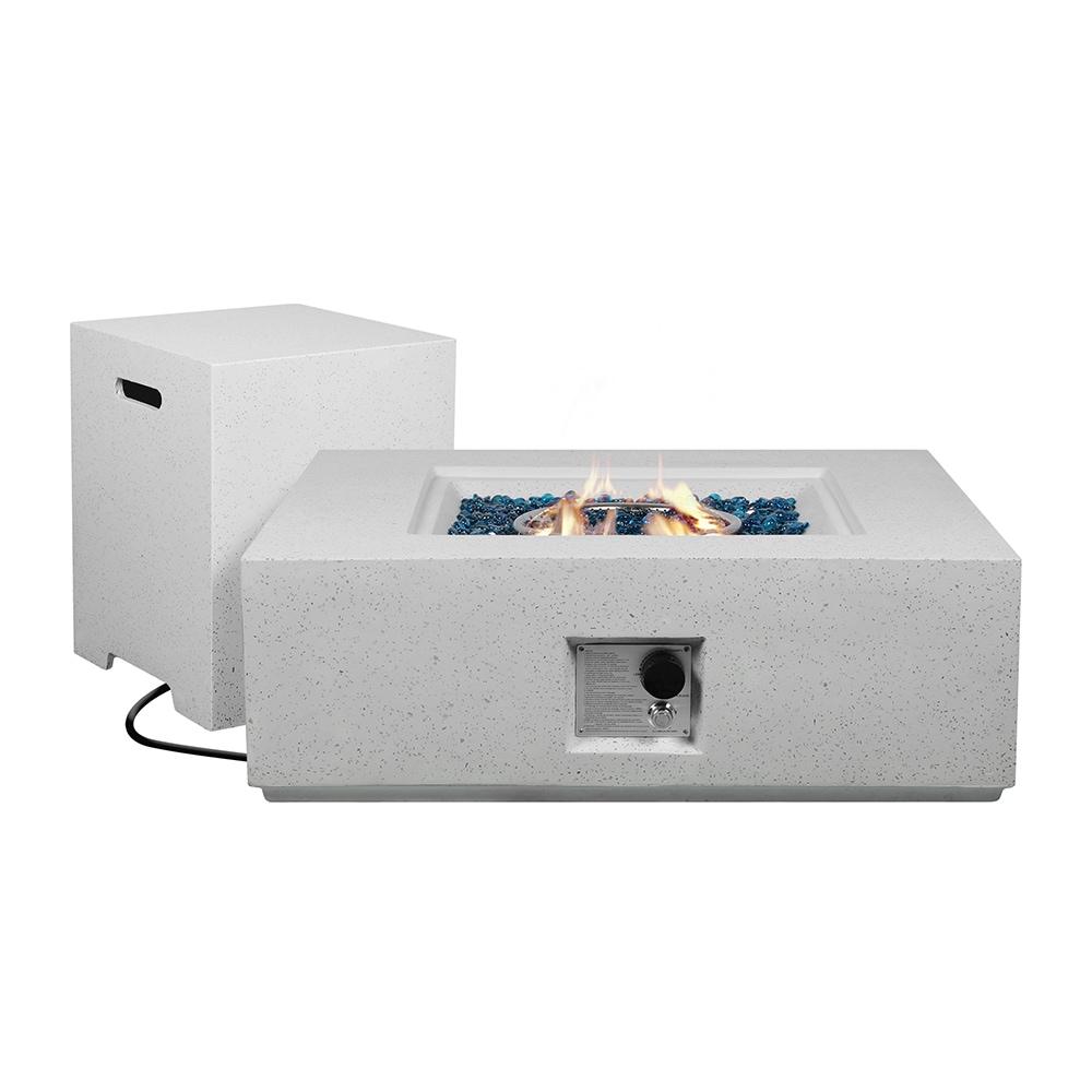 Gas Fire Pit 35-in W Off-white Iron Square Propane Gas Fire Pit | - UPHA 35S-F-MB-WF