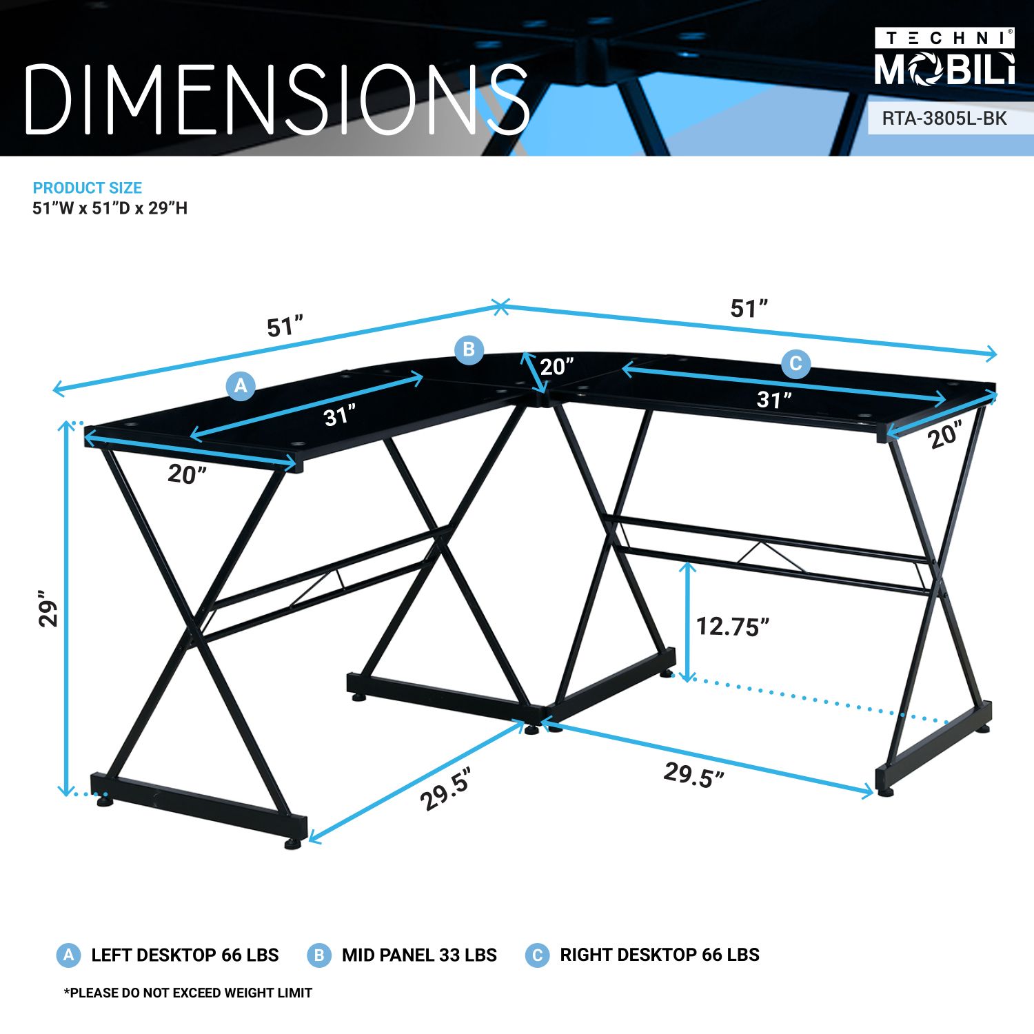 JASMODER RTA-3805L-BK desks - View #8