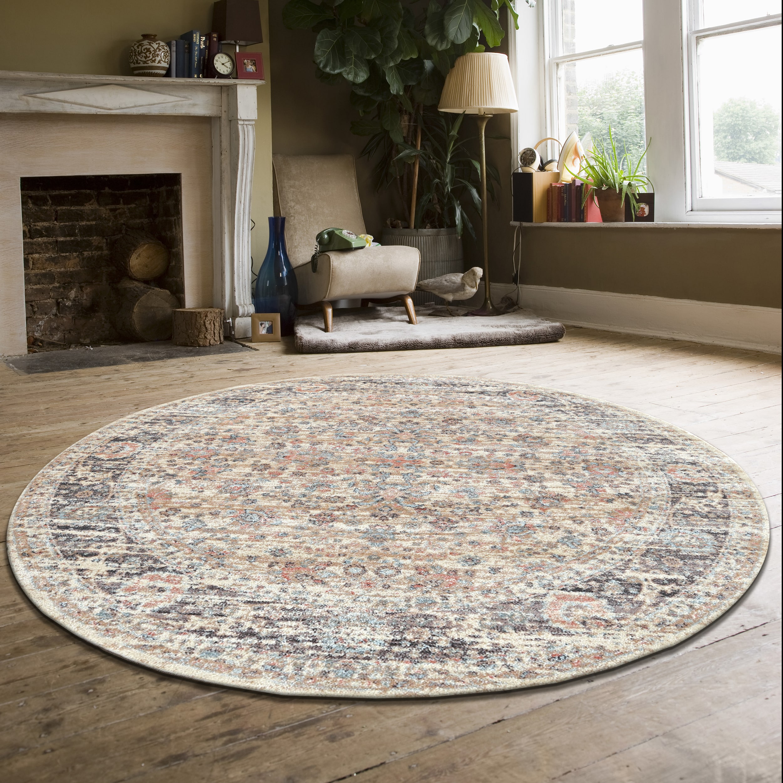 Radici USA 501/1004/LT BEIGE Seriate 5 x 5 (ft) Polypropylene Beige Round Indoor Distressed/Overdyed Vintage Area rug