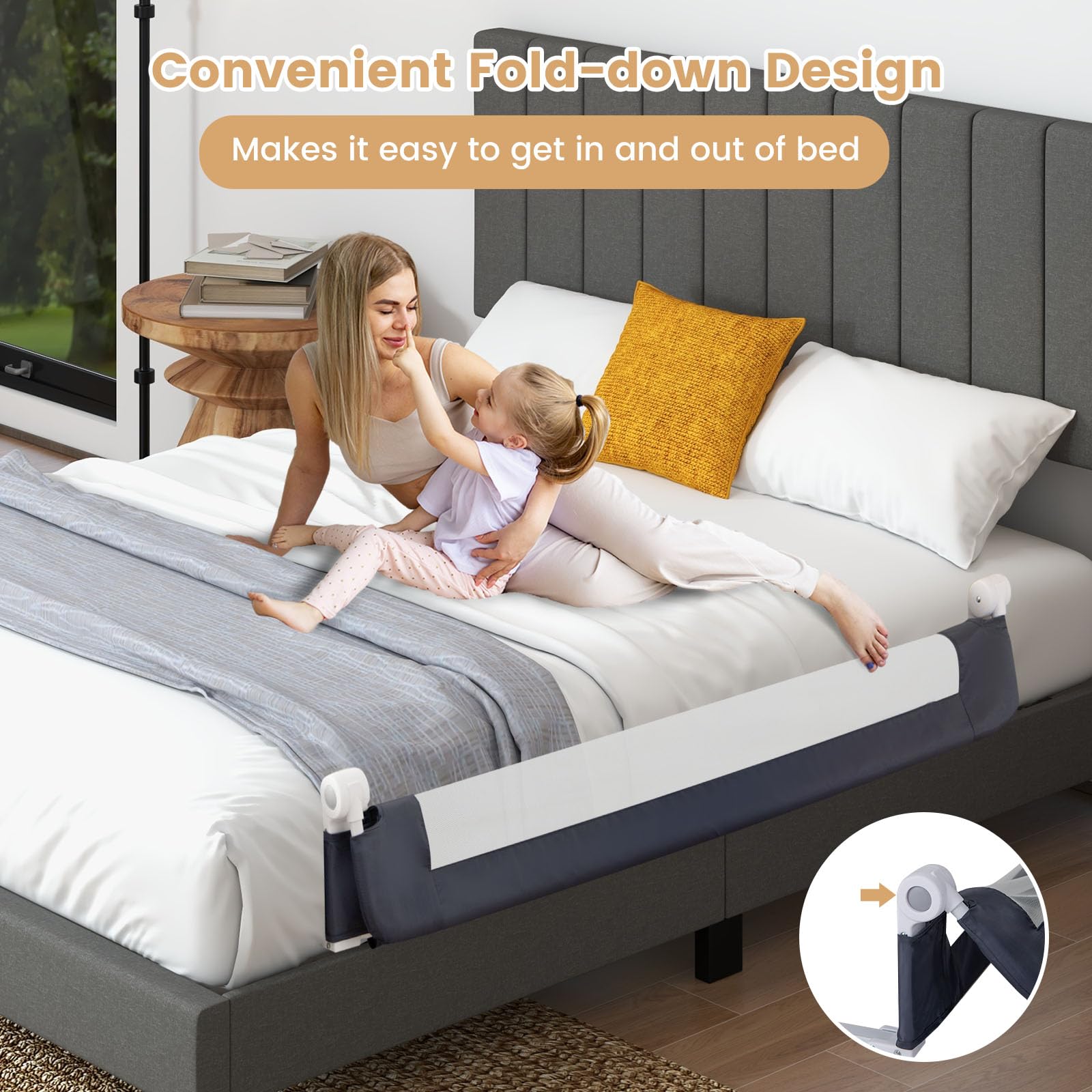 Volenca 60-in Foldable Swing Down Bed Guard Rail with Adjustable Safety ...