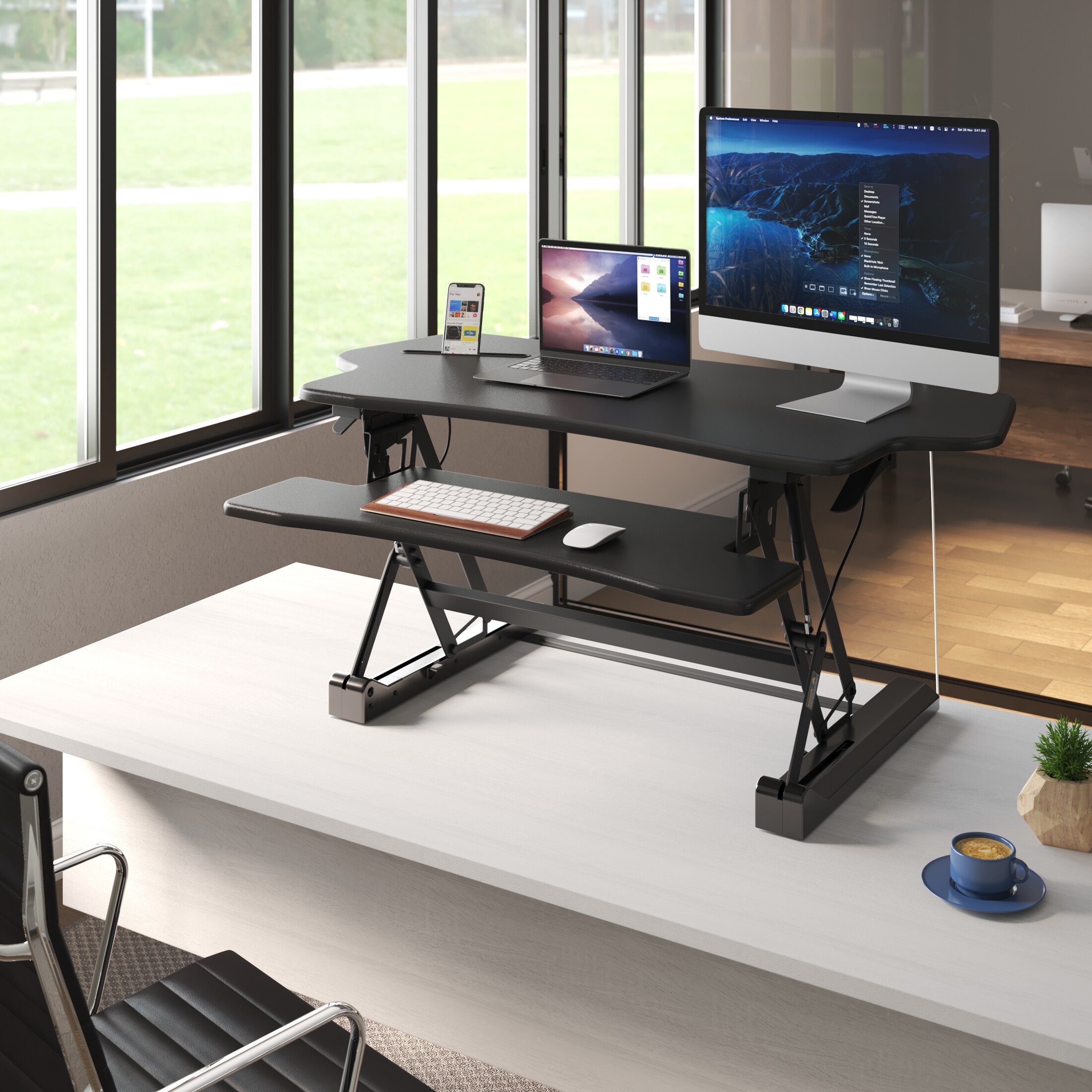 ErgoFlex Black Metal 50.6" Wide Standing Desk Converter with Gas Spring