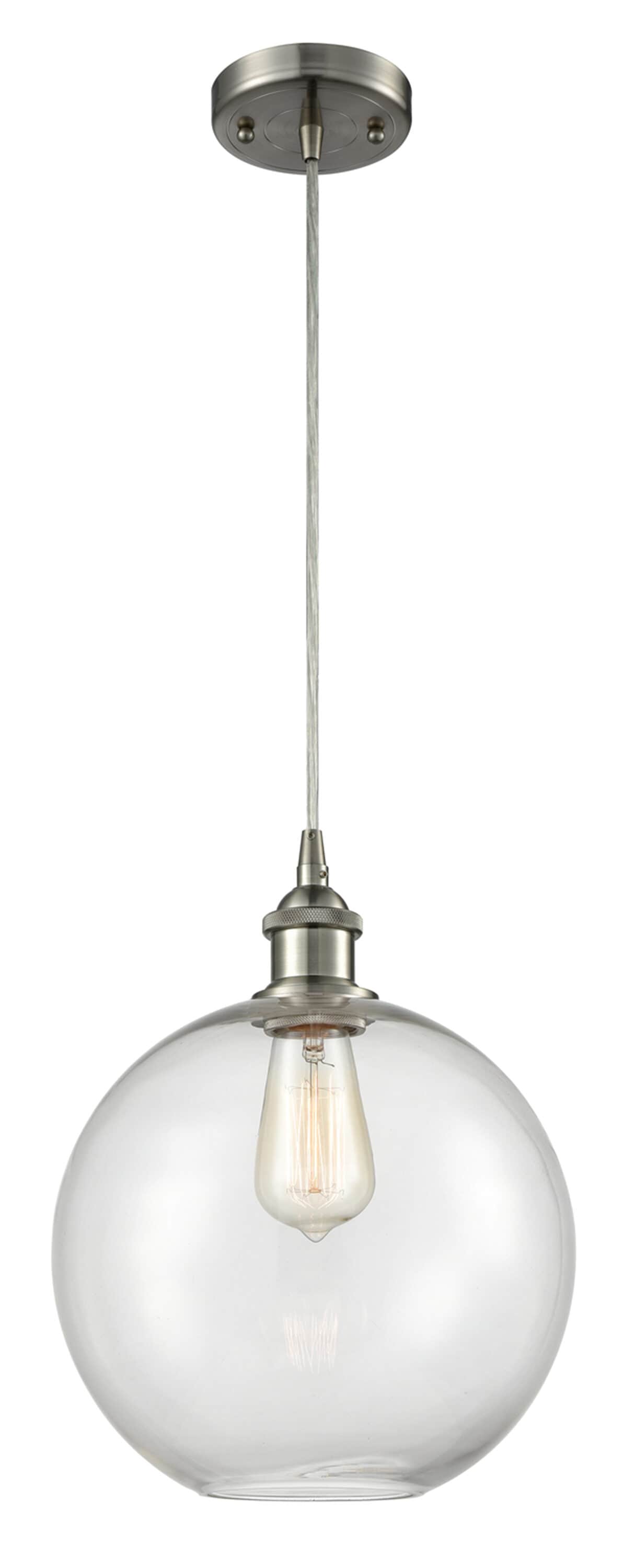 Innovations Lighting 516-1P-SN-G122-10 Athens Clear, Brushed Satin Nickel Industrial Clear glass Globe Medium Hanging Pendant light