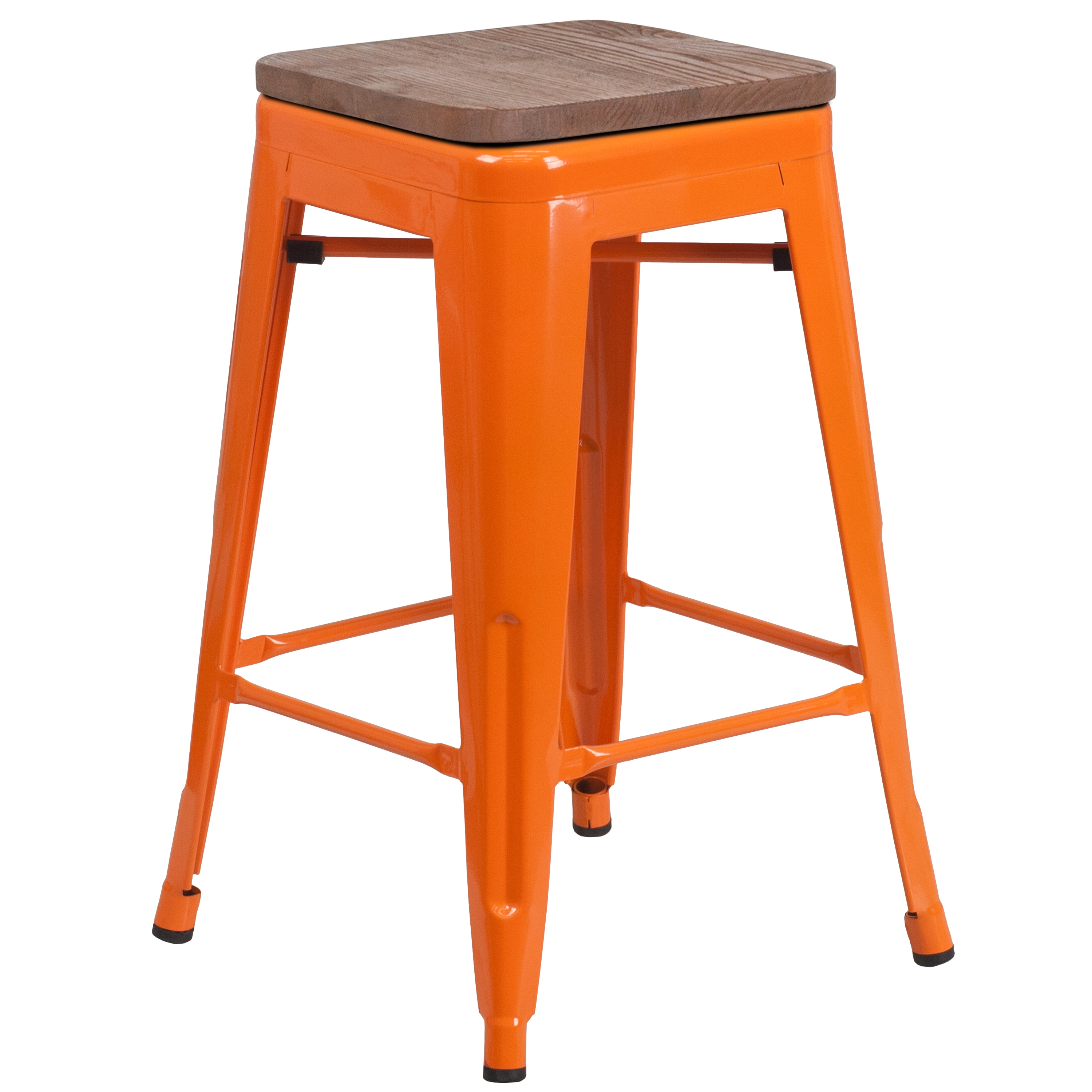 Flash Furniture 889142874232 Orange 24.0-in H Counter height Square seat Stackable Metal Bar Stool