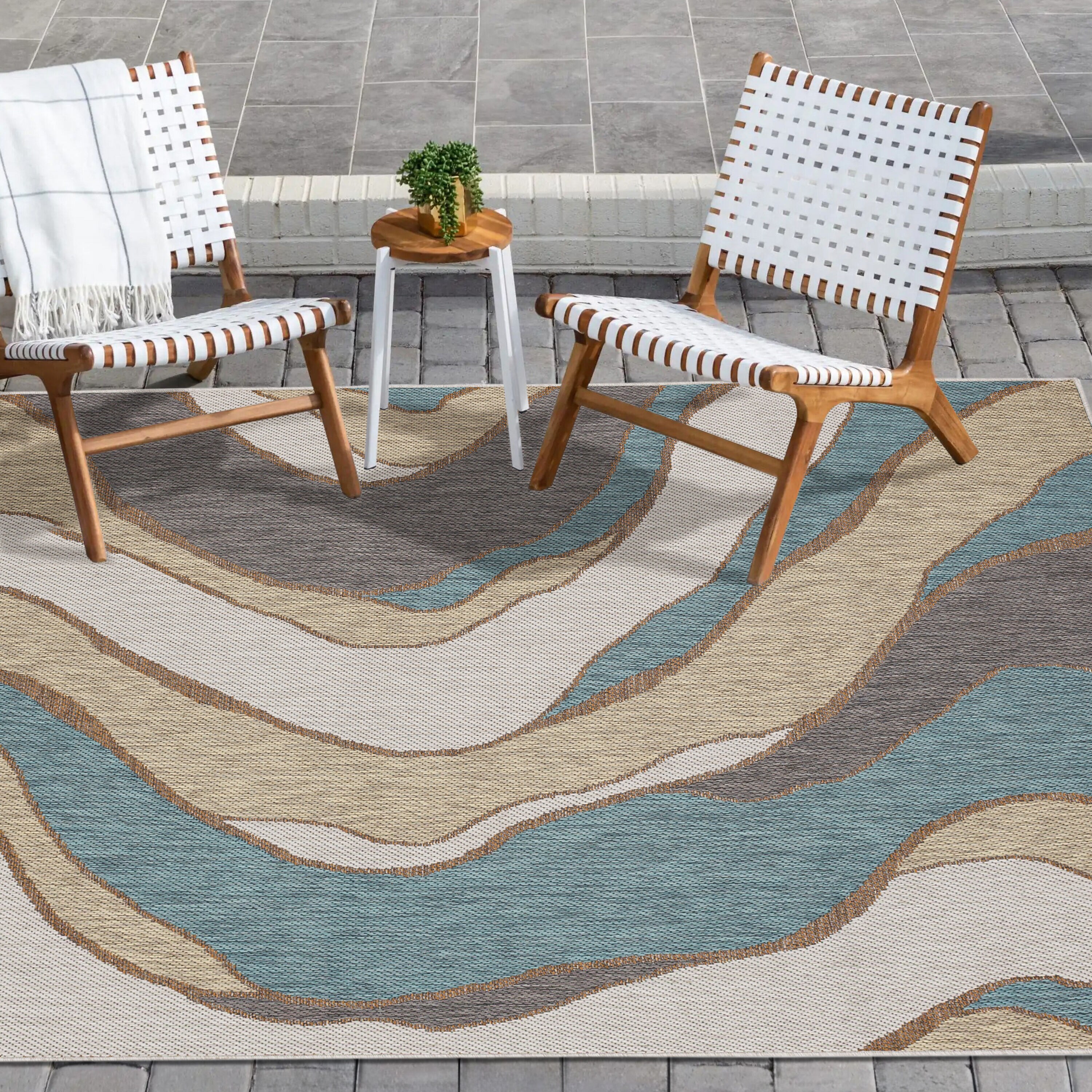 allen + roth with STAINMASTER R1195 535 120156 Waves 10 X 13 (ft) Outdoor Area Rug
