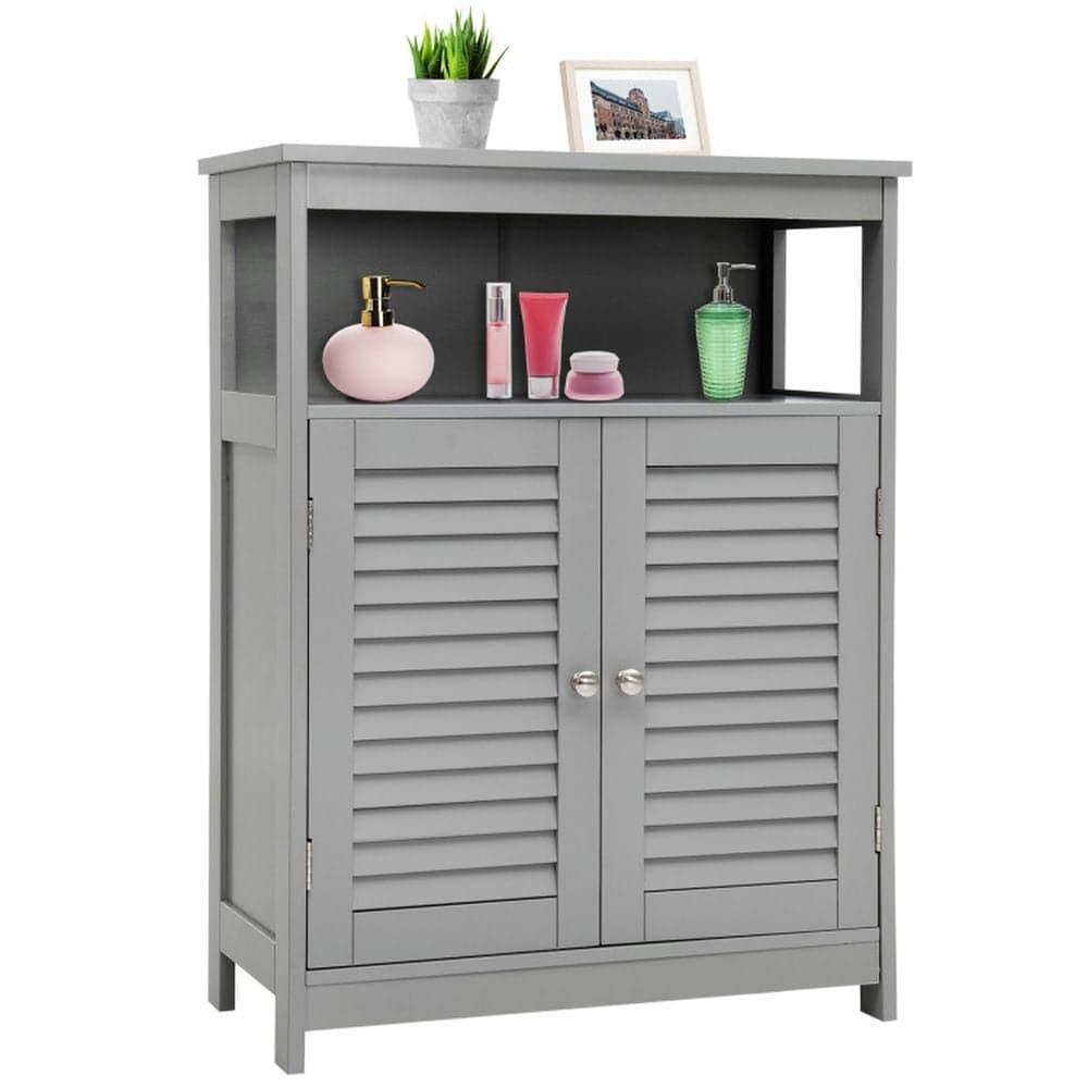 Choco Moon Wood Freestanding Bathroom Storage Cabinet with Double Shutter Door Gray Bathroom Cabinets for Entryway Storage Home Office Furniture