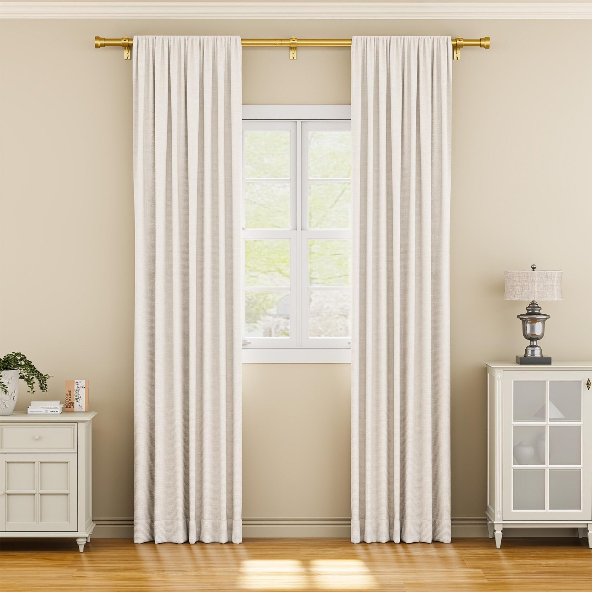 Wudkey 32 to 84in Adjustable Gold Metal Curtain Rod 1in Diameter Window ...