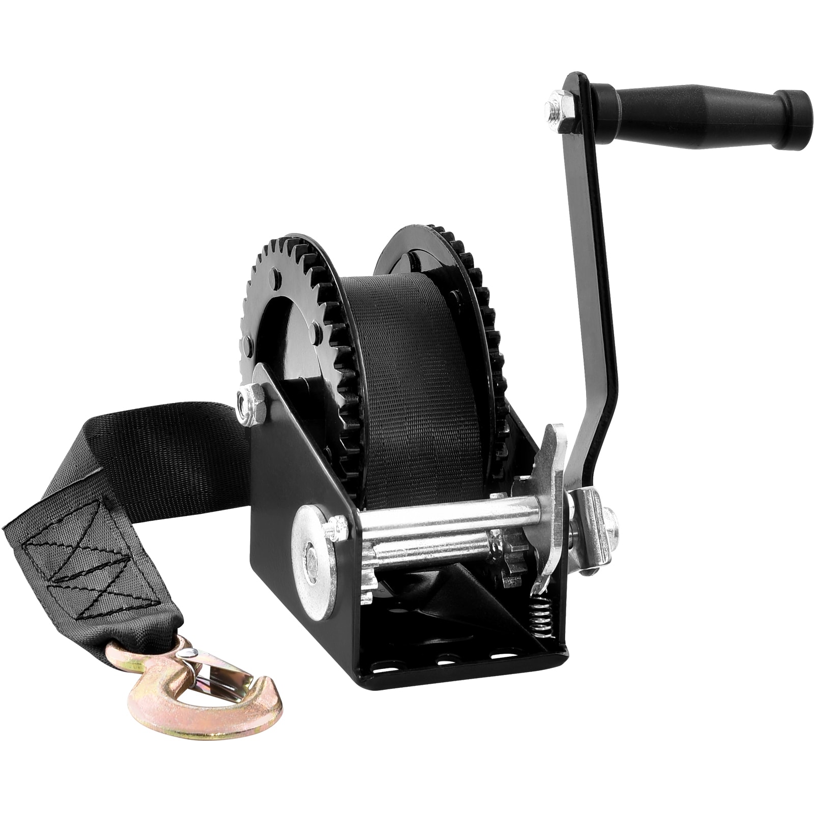 VEVOR Hand Winch 2000 lbs Pulling Capacity Boat Trailer Winch Heavy Duty Rope Crank with 23 ft Polyester Strap and Two-Way Ratchet Manual Operated Hand Crank Winch for Trailer Boat or ATV Towing #SCCYSDJP200004196V0
