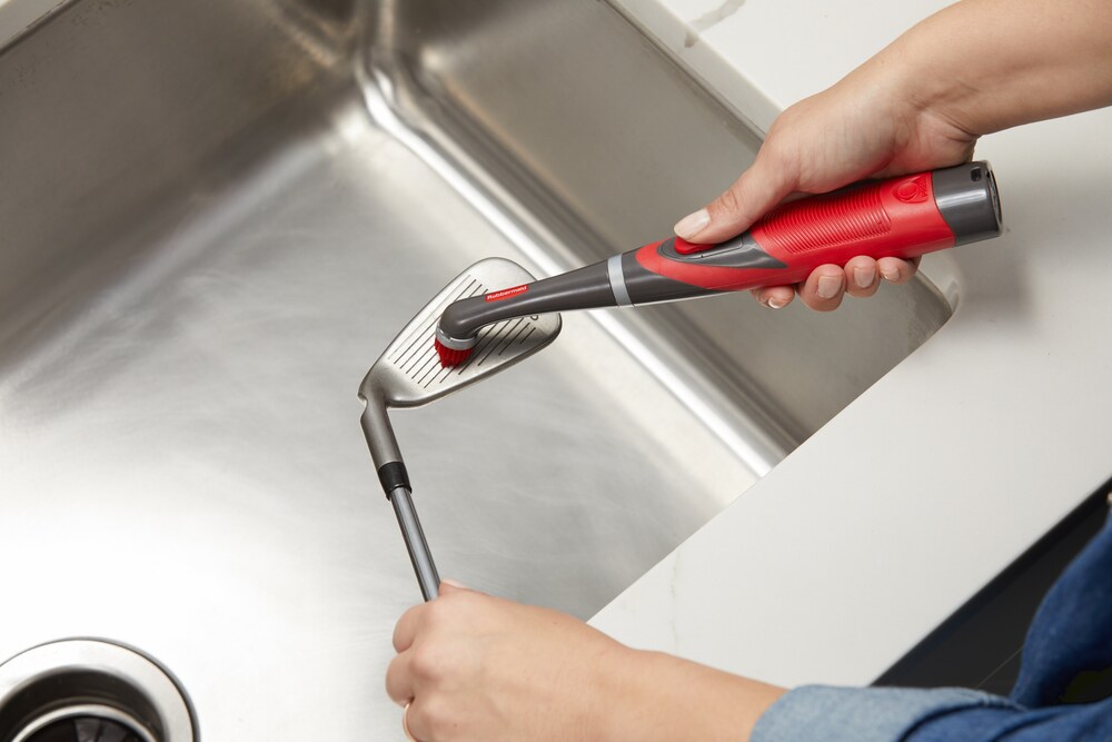 Gray and Red Cordless Electric Power Scrubber with Grip Handle