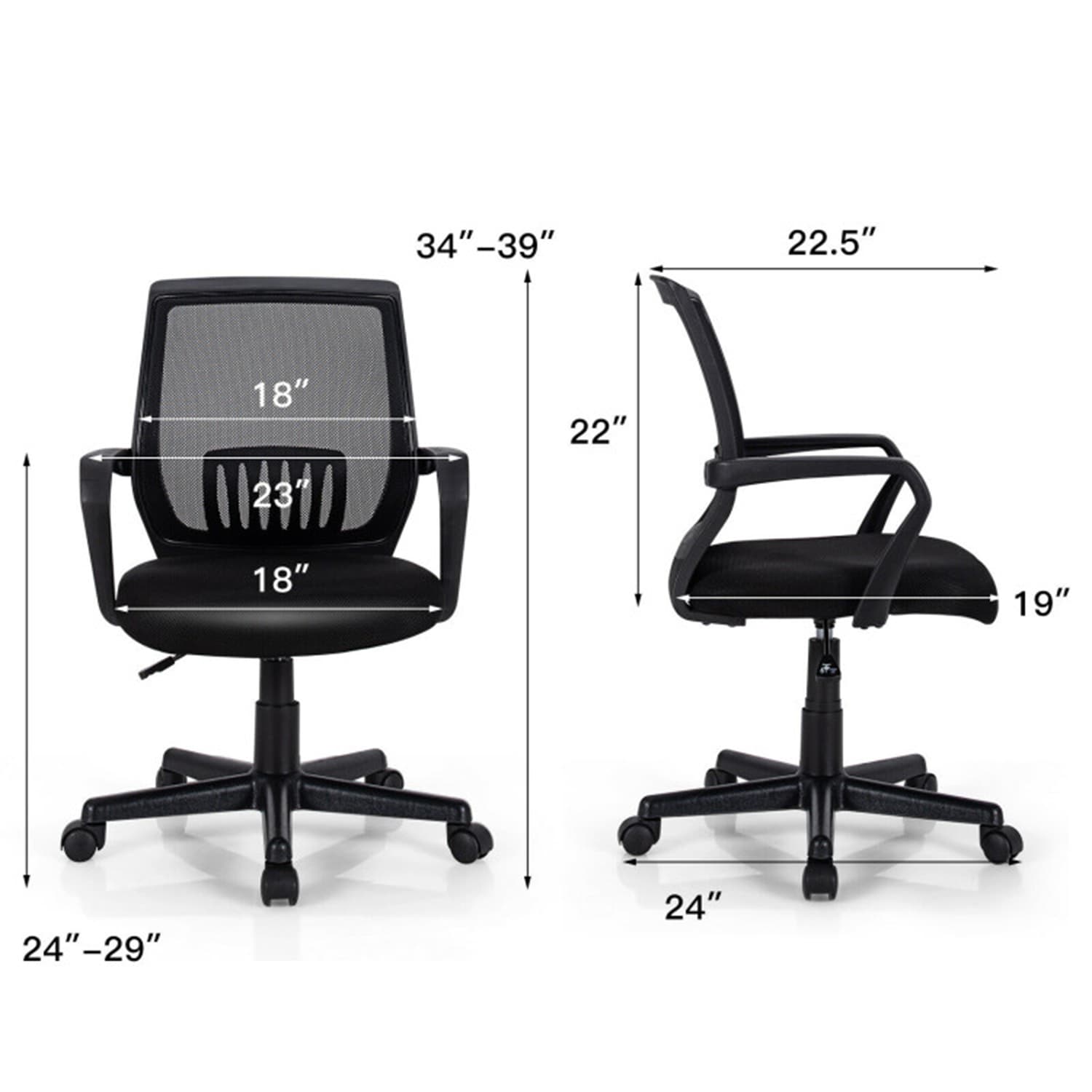 GZMR Black Contemporary Ergonomic Adjustable Height Swivel Mesh ...