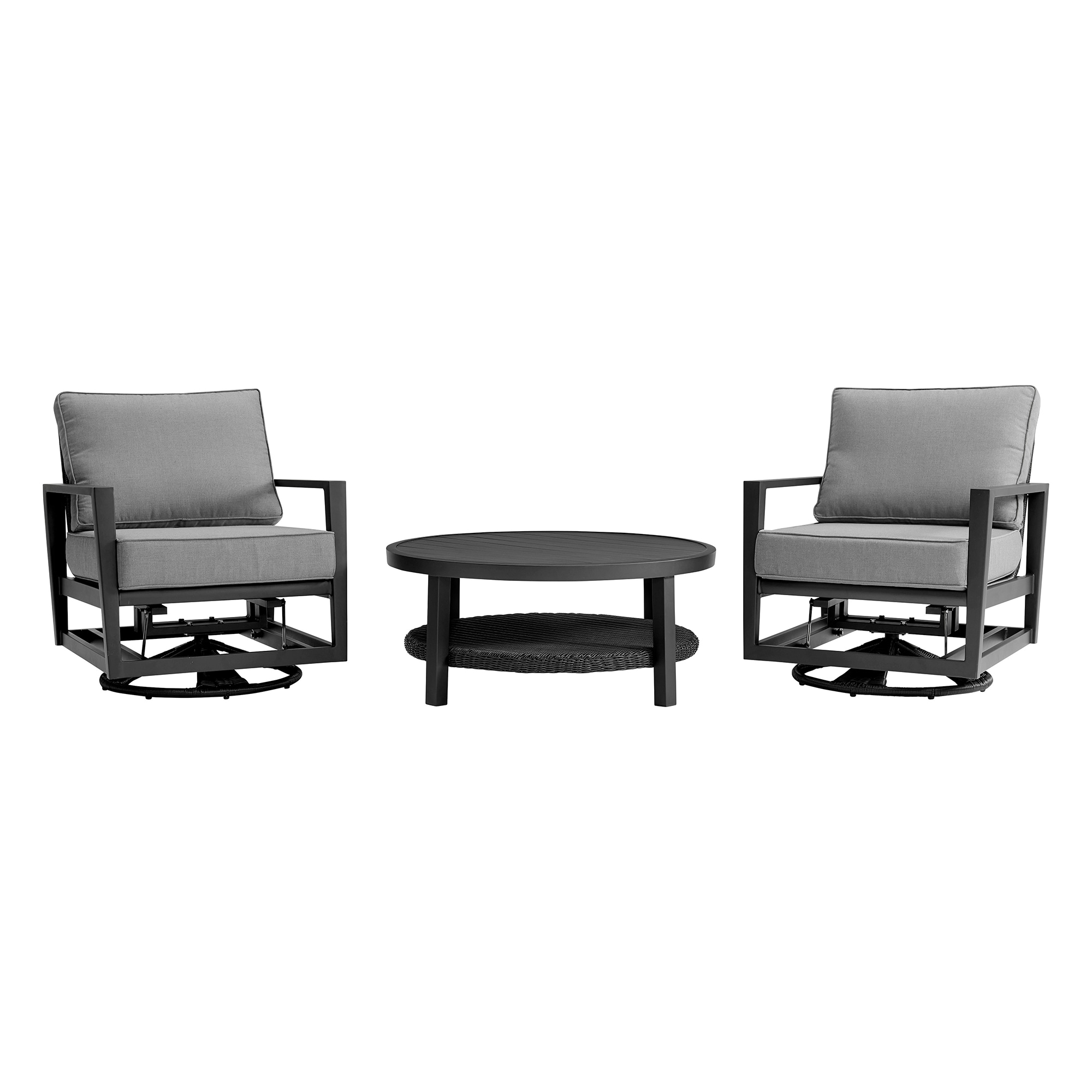 Armen Living SETODCMCHBL3 4 -Piece Patio Conversation Set with Gray Cushions