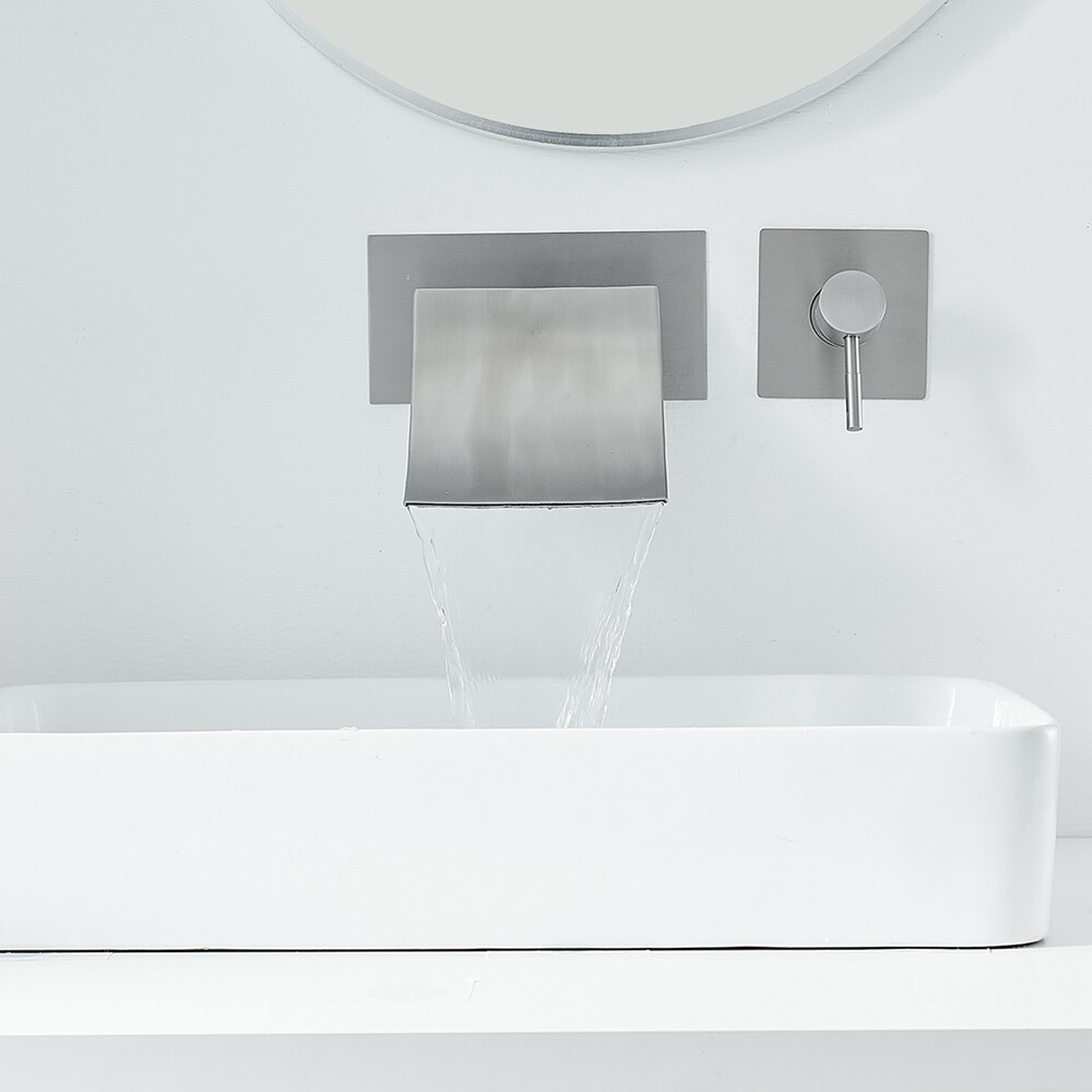 Brushed Nickel Wall Mount Waterfall Bathroom Faucet