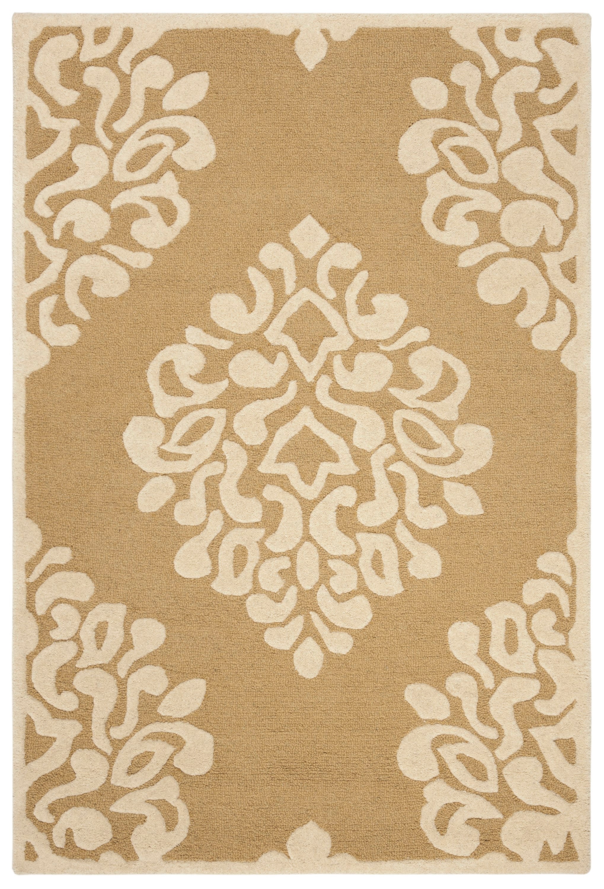 Martha Stewart MSR4545C-4 Floret Damask 4 x 6 (ft) Tufted Wool Dune Rectangular Indoor Damask Farmhouse/Cottage Area rug