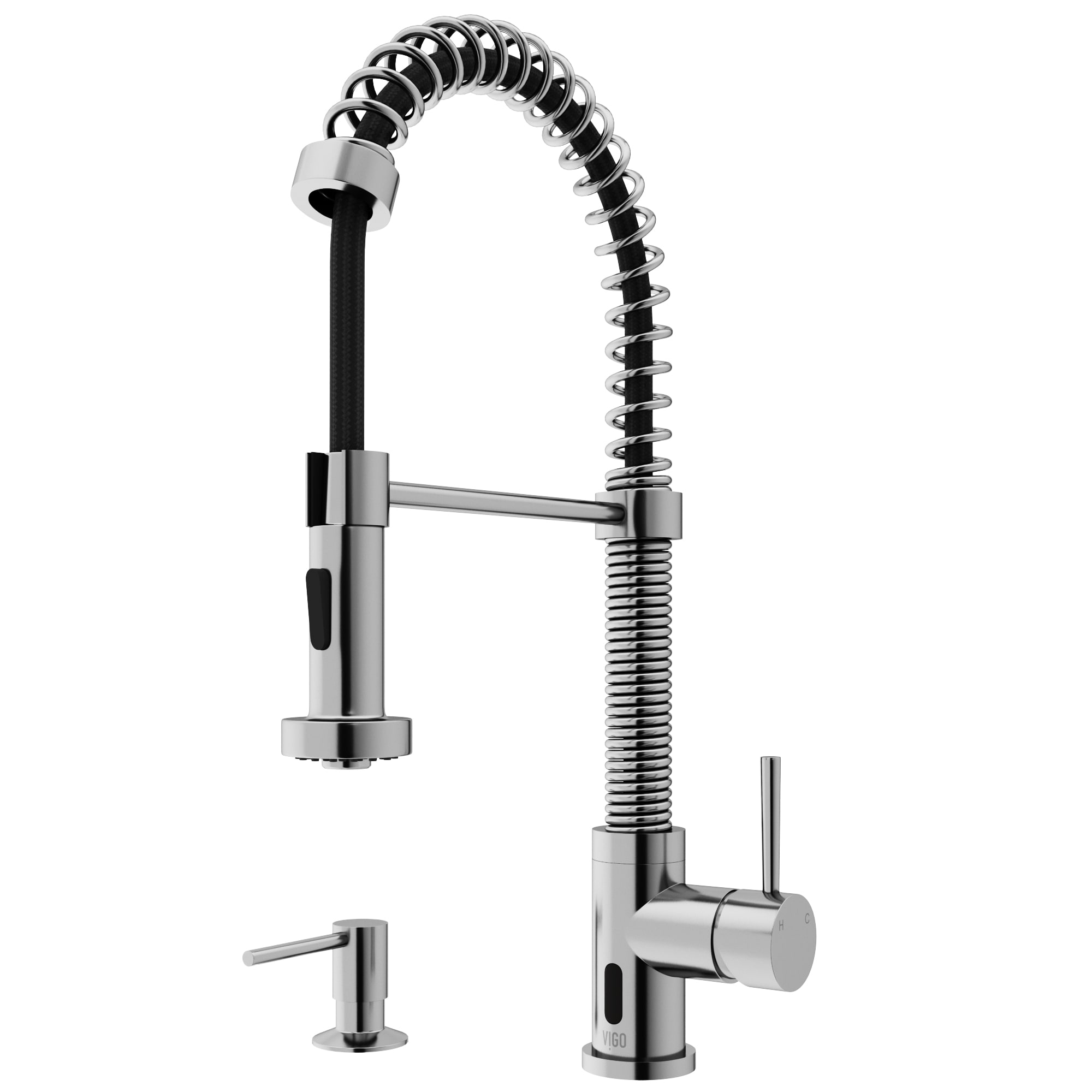 VIGO VG02001STSK2 Edison Stainless Steel Single Handle Deck-mount Touchless Pull-down Kitchen Faucet with Sprayer (Soap Dispenser Included)