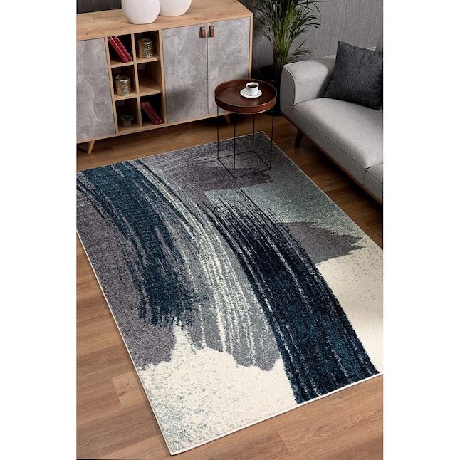 HomeRoots 8 x 11 Rag White Blue Indoor Ombre Area Rug in the Rugs ...