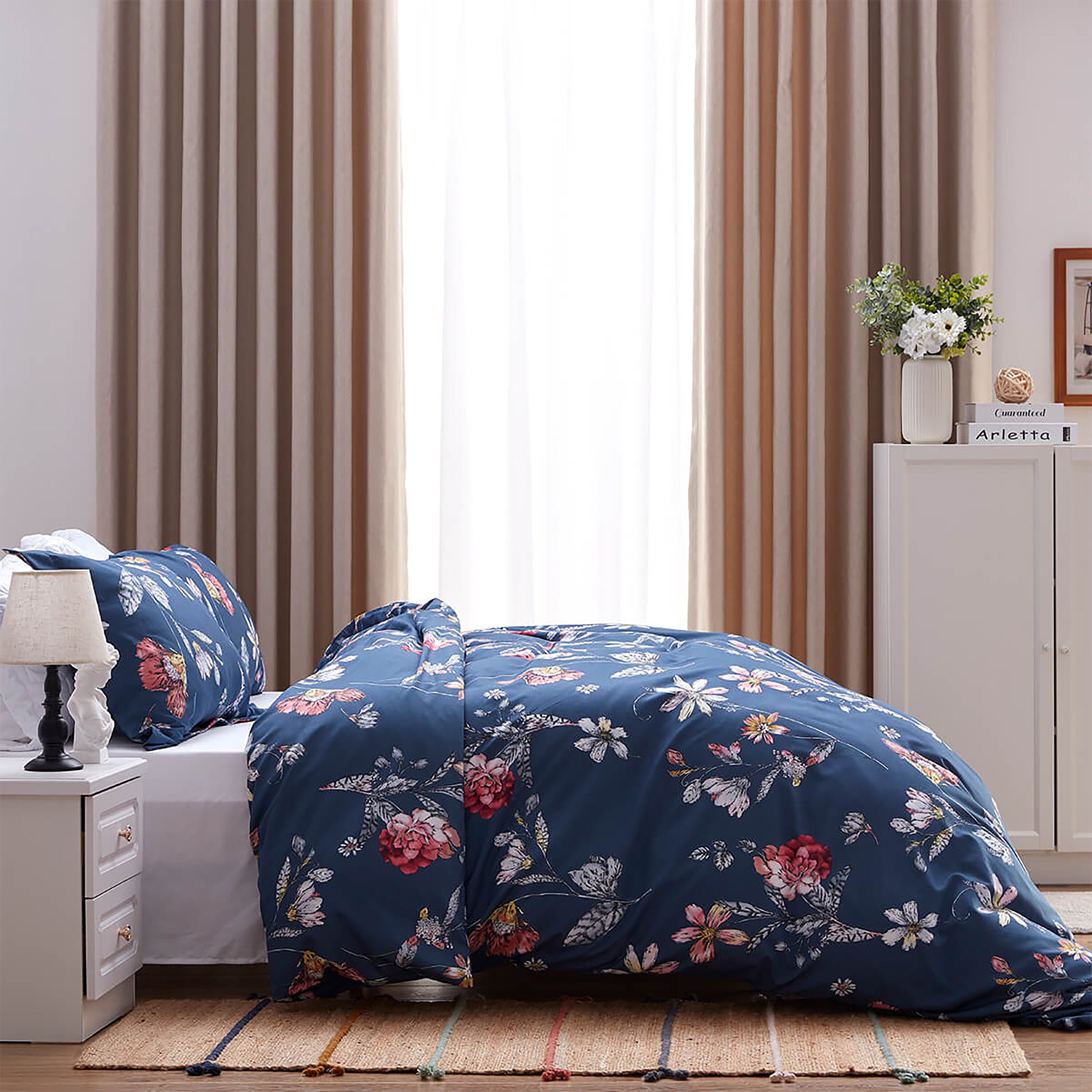 SunStyle Home 3-Piece Flower Blue King Duvet Cover Set in the