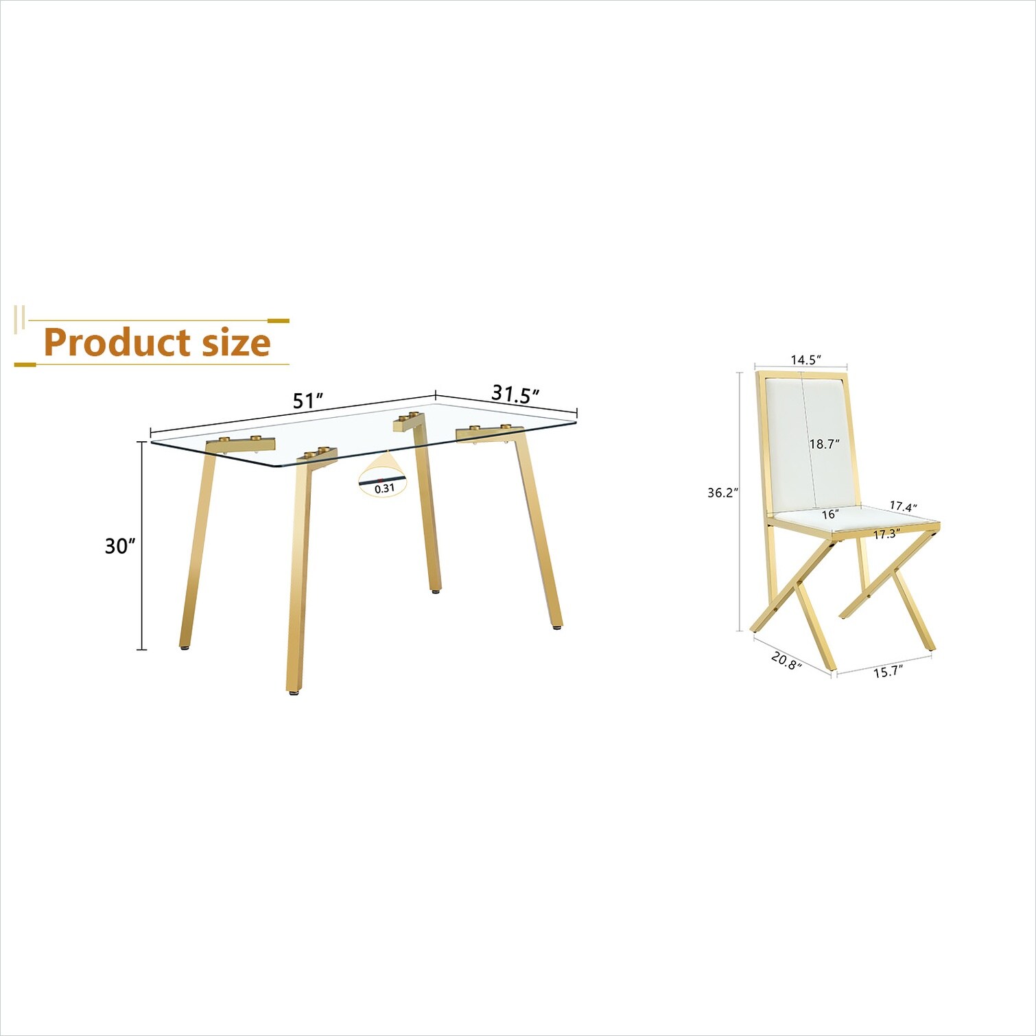 SunJet Modern 5-Piece Dining Set with Tempered Glass Table and 4 PU ...