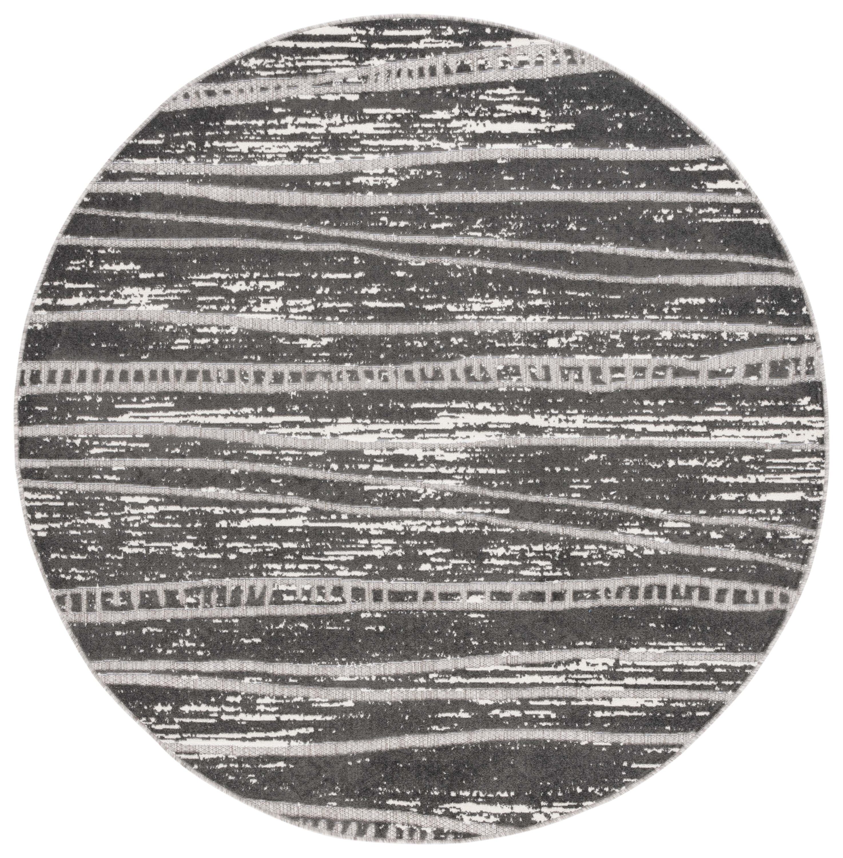 Safavieh COT966F-7R 7 x 7 (ft) Loomed Polypropylene Gray Round Indoor/Outdoor Stripe Mid-Century Modern Area rug