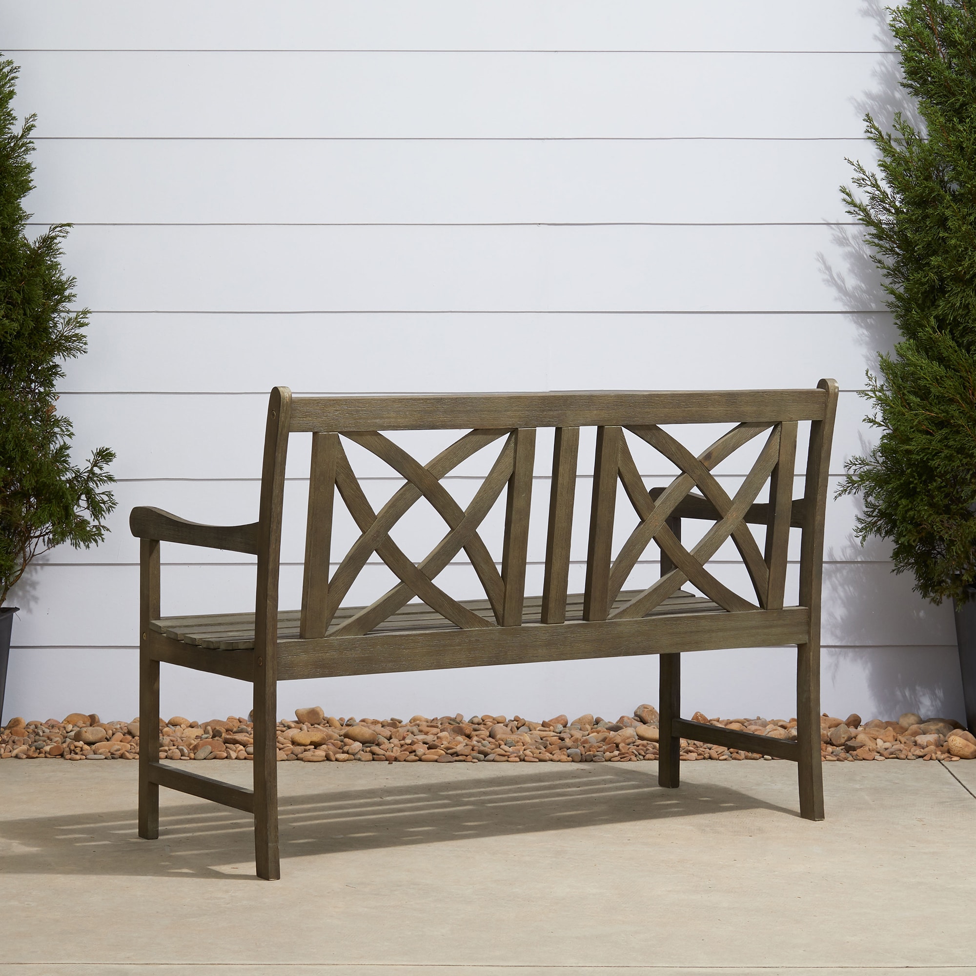 Clihome Outdoor Garden Bench 48-in W x 34-in H Teak Acacia Garden Bench ...