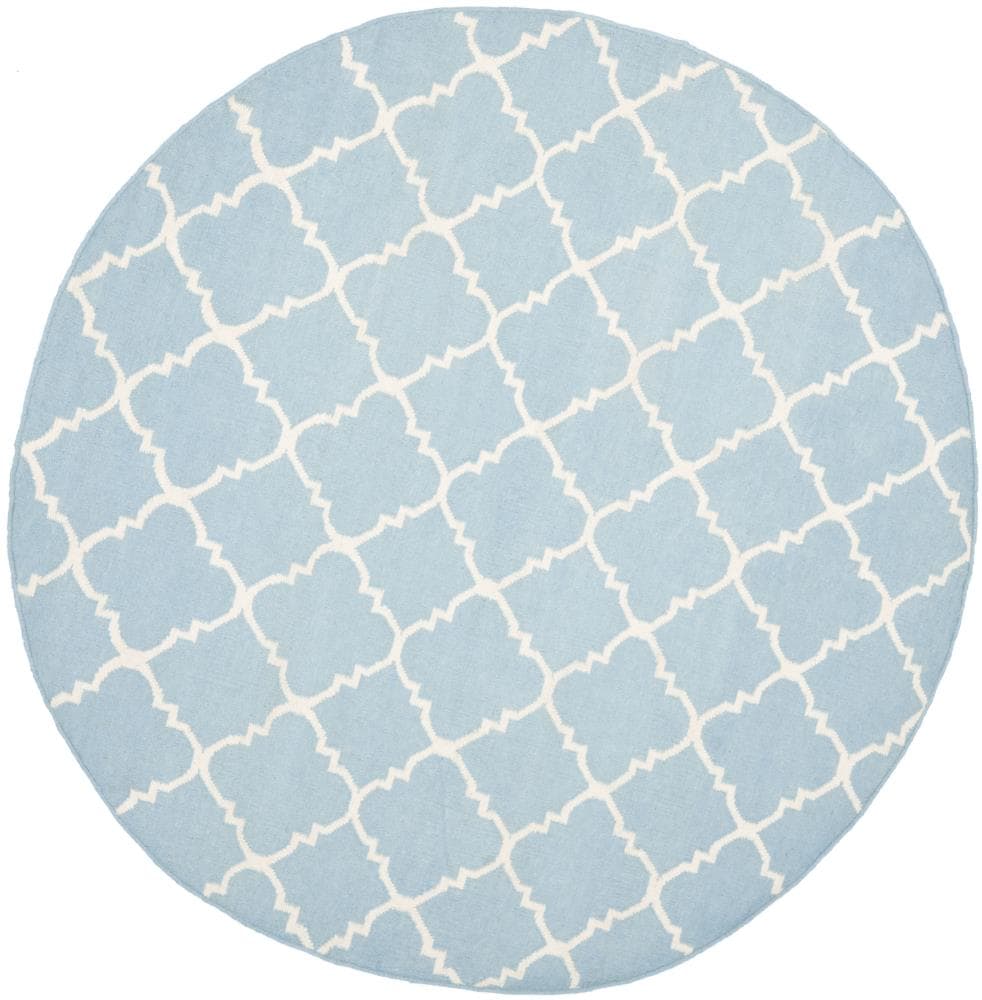 Safavieh DHU554B-6R Dhurries Malina 6 x 6 (ft) Wool Light Blue/Ivory Round Indoor Trellis Coastal Area rug