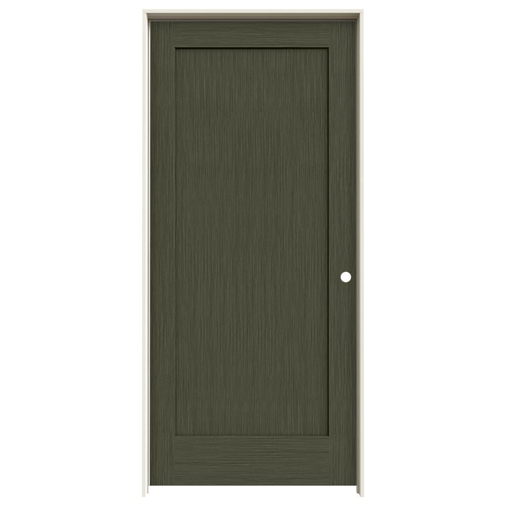 JELD-WEN LOWOLJW225300090 36-in x 80-in Juniper Solid core 1-panel square Left hand Smooth Stained Molded composite Flat Jamb Single Prehung Interior Door