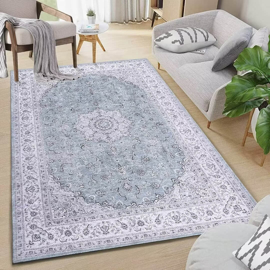 Garvee YXY-LO-PHO-0Z5Y9AJF 4 x 6 (ft) Loomed Polyester Blue Rectangular Indoor Floral/Botanical Persian Machine washable Area rug
