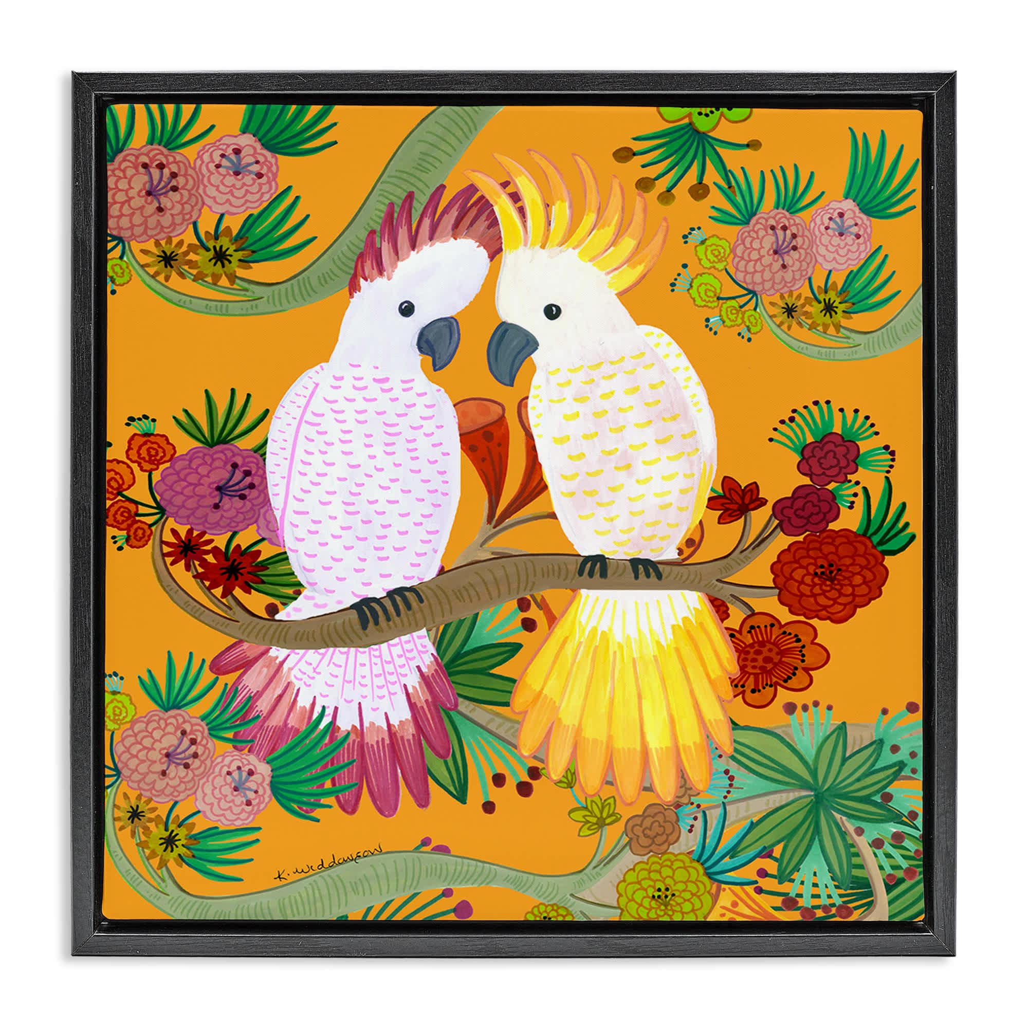 Stupell Industries BS-614-FFB-17X17 Bright Cockatoos and Foliage Floating Frame design by Kay Widdowson