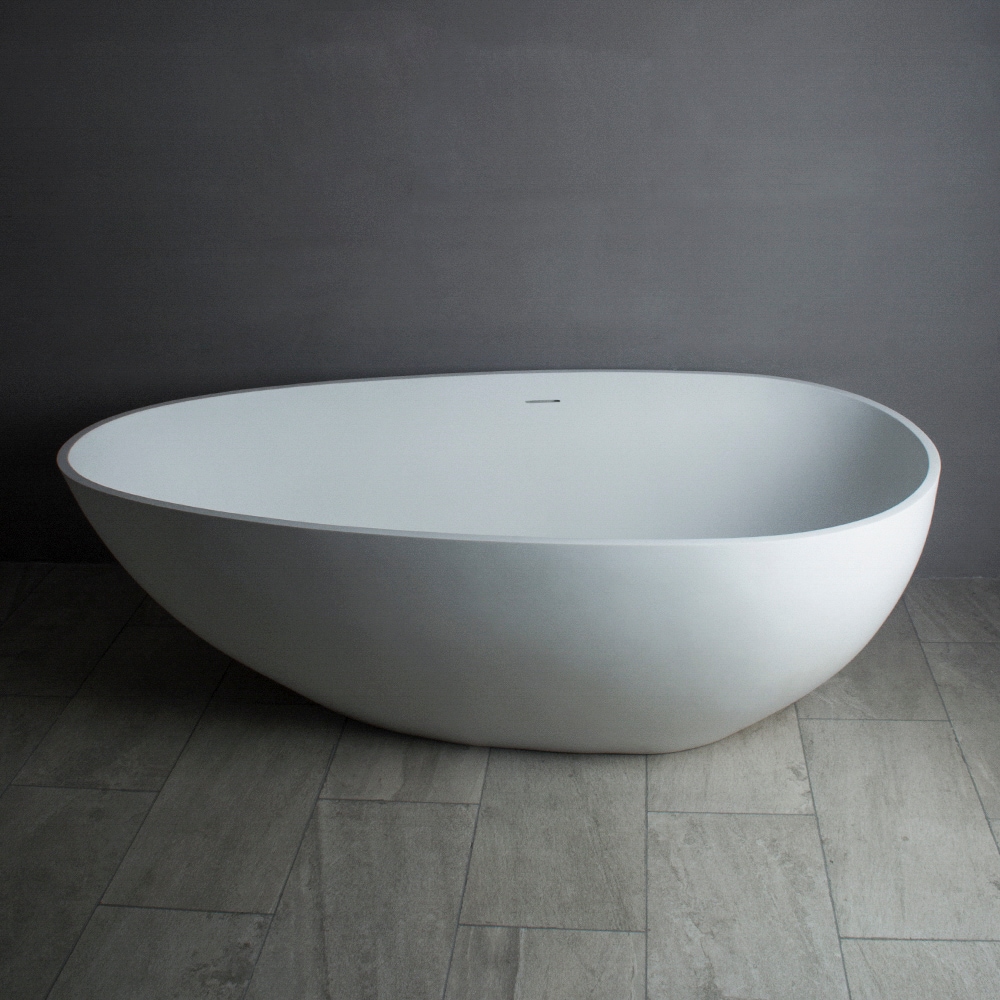 Matte White 59'' Freestanding Solid Surface Soaking Bathtub