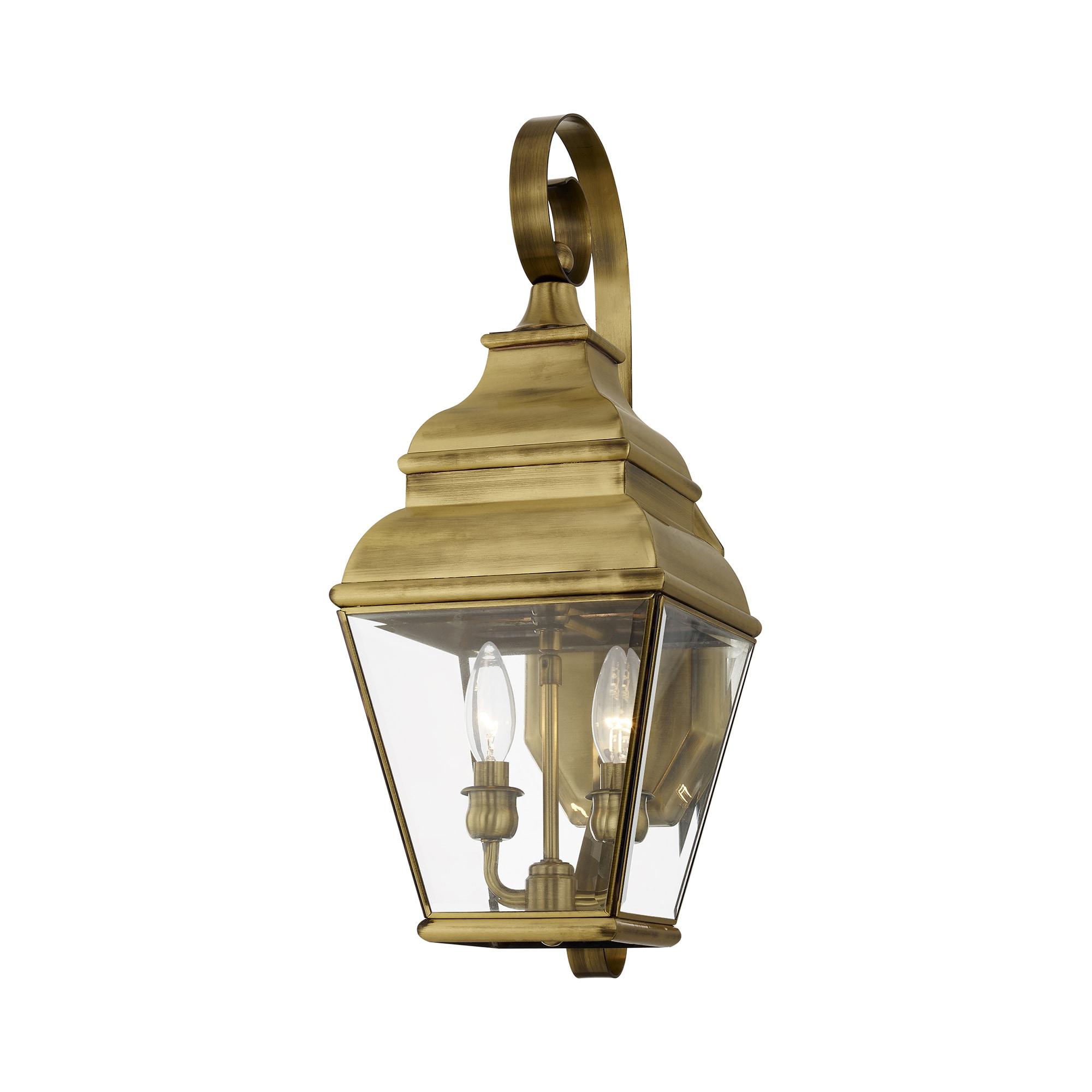 Antique Brass 2-Light Outdoor Wall Lantern with Clear Glass