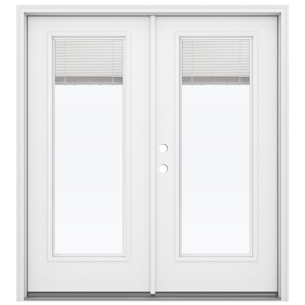 JELD-WEN LOWOLJW205900144 72-in x 80-in x 4-9/16-in Jamb Primed Steel Right-hand inswing French Patio Door with Low-E Glass with Blinds (Brickmould Included)