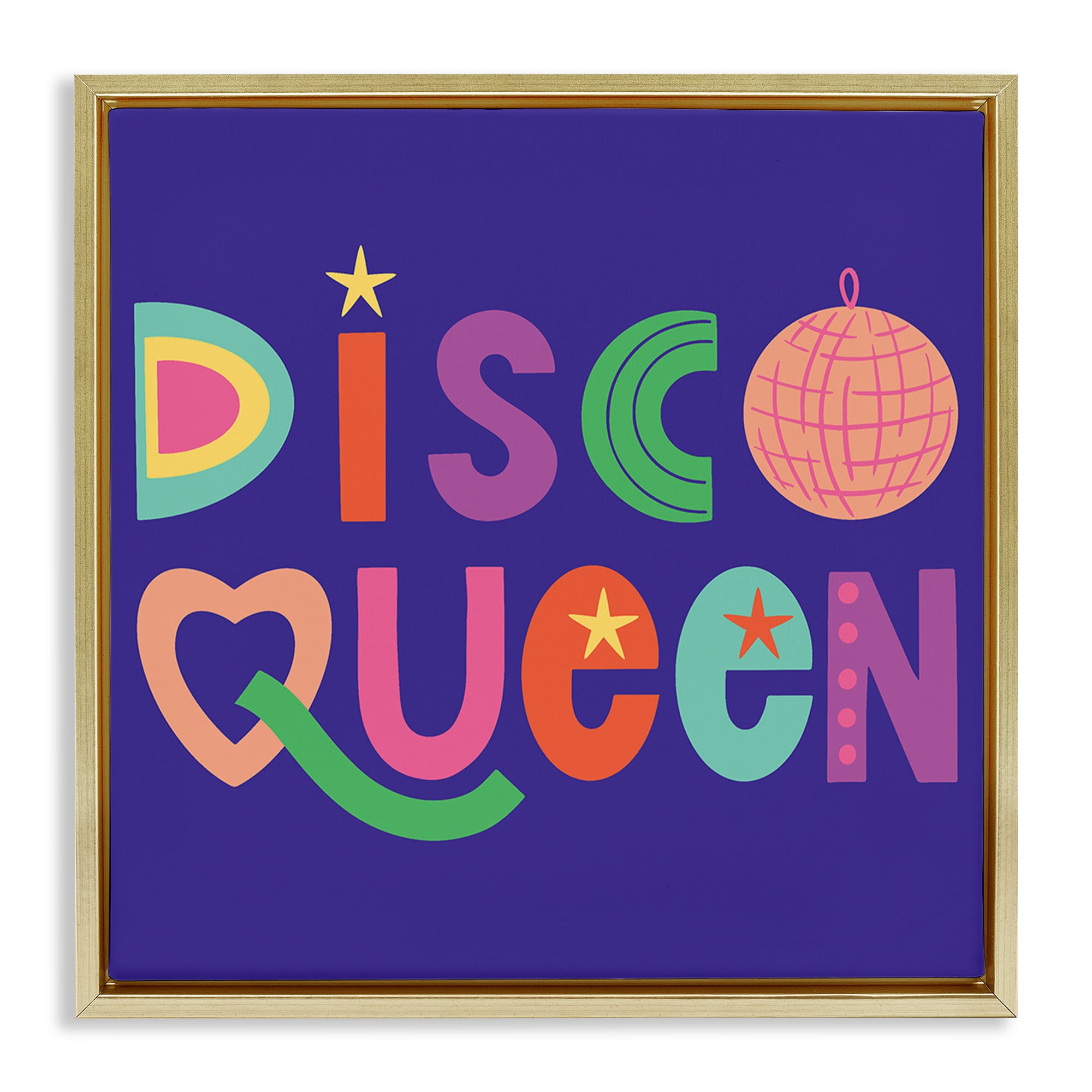 Stupell Industries BT-503-FFG-17X17 Disco Queen with Retro Letters Floating Frame design by Sazerelli Designs