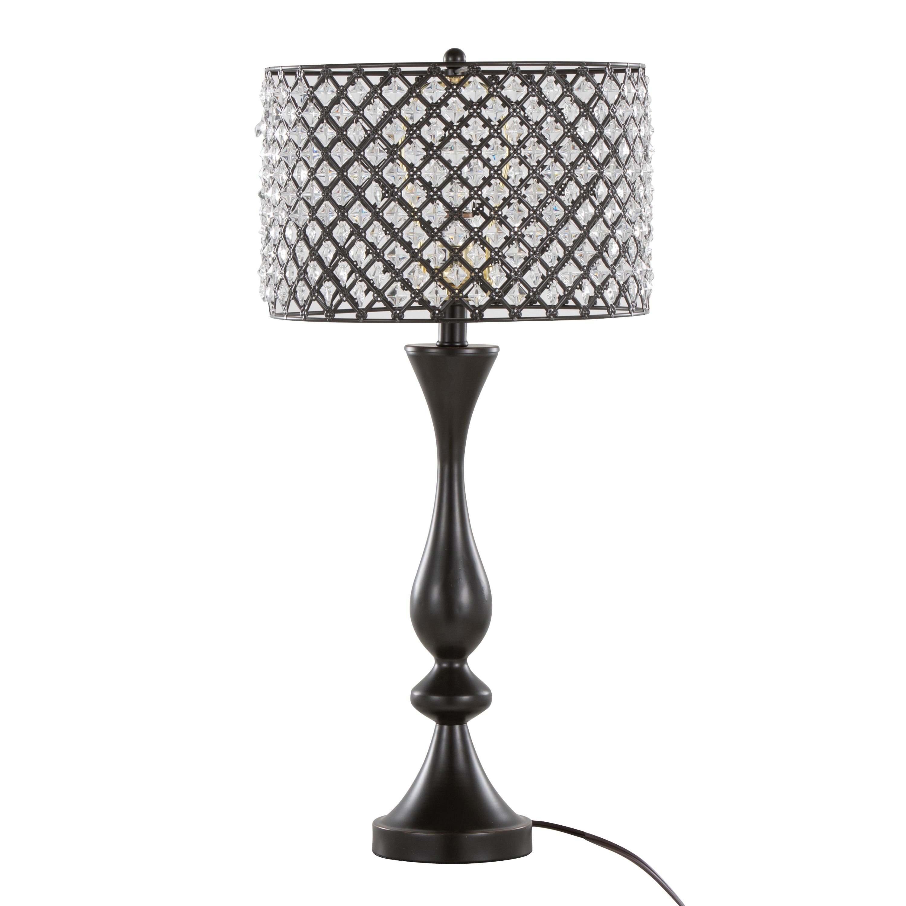 LOVMOR - Topaz 27in Contemporary Metal Table Lamp in Oil Rubbed Bronze with Clear K9 Crystal and ...