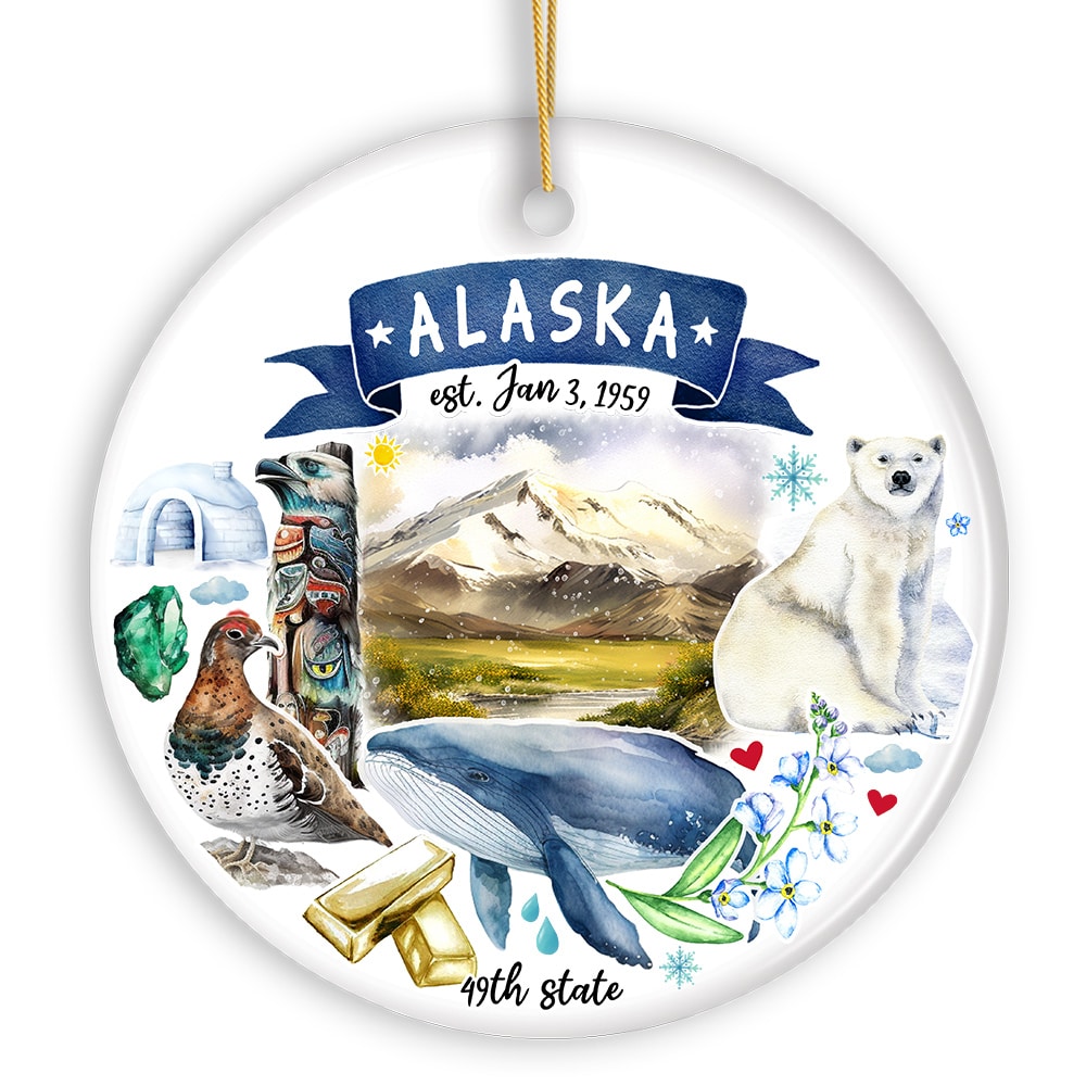 OrnamentallyYou 1173 Artistic Alaska State Themes and Landmarks Christmas Ornament