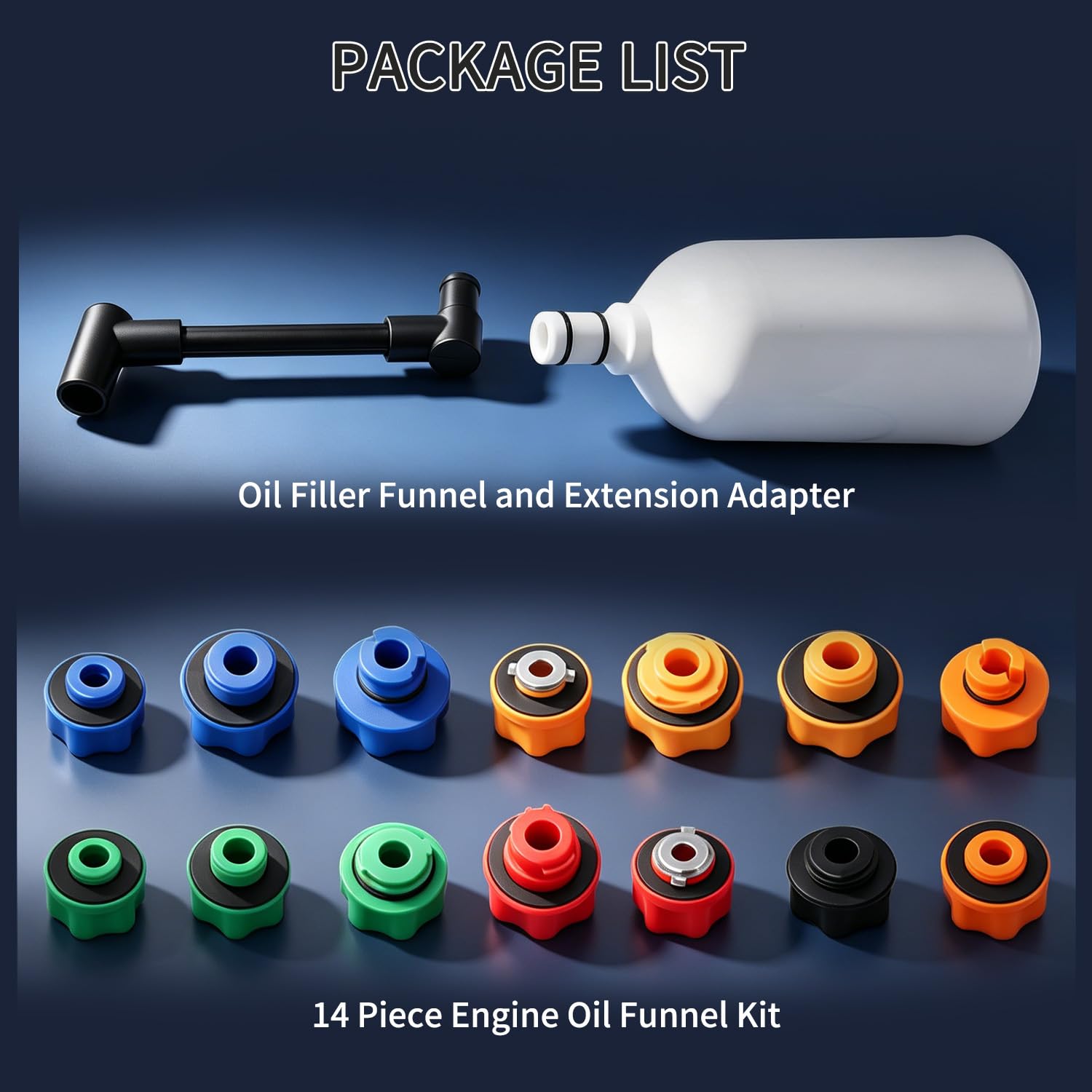 Ahfiwaso Oil Funnel Set with 14 Oil Cap Adapters Flexible Extension and ...