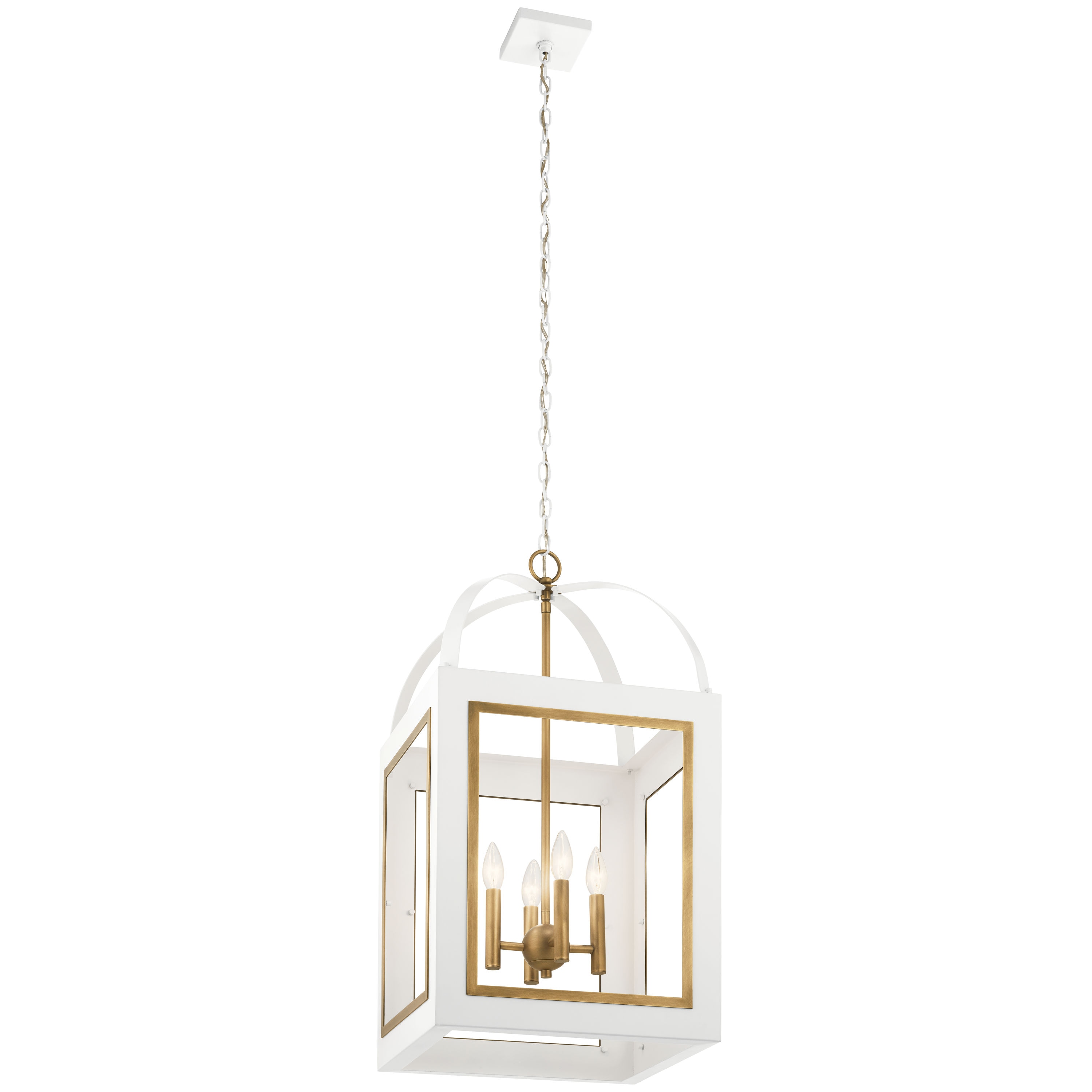 Kichler 52029WHNBR Vath 4 -Light White w/Natural Brass Industrial Lantern Medium Hanging Pendant light
