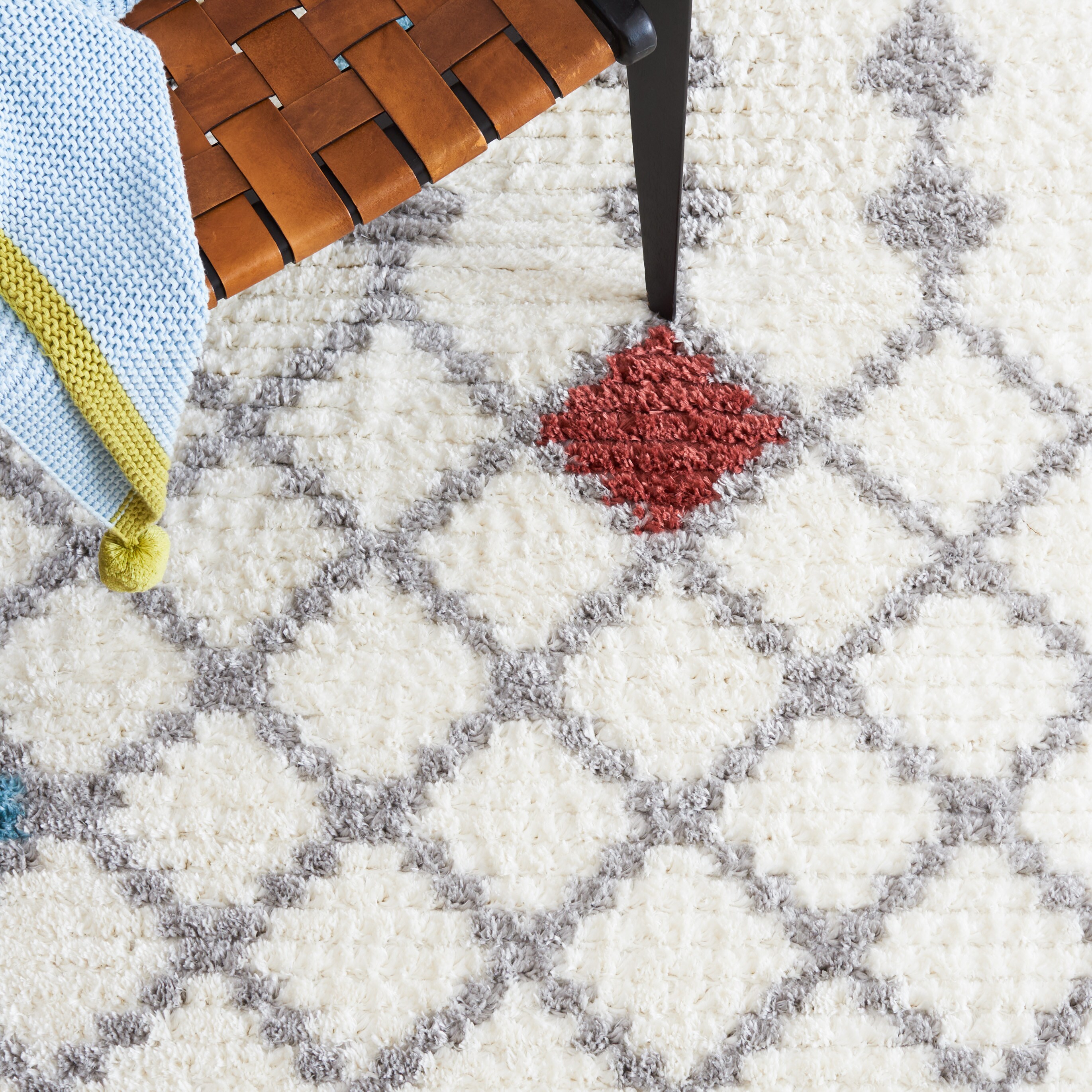 Ivory and Gray Hand-Knotted Synthetic Rectangular Rug