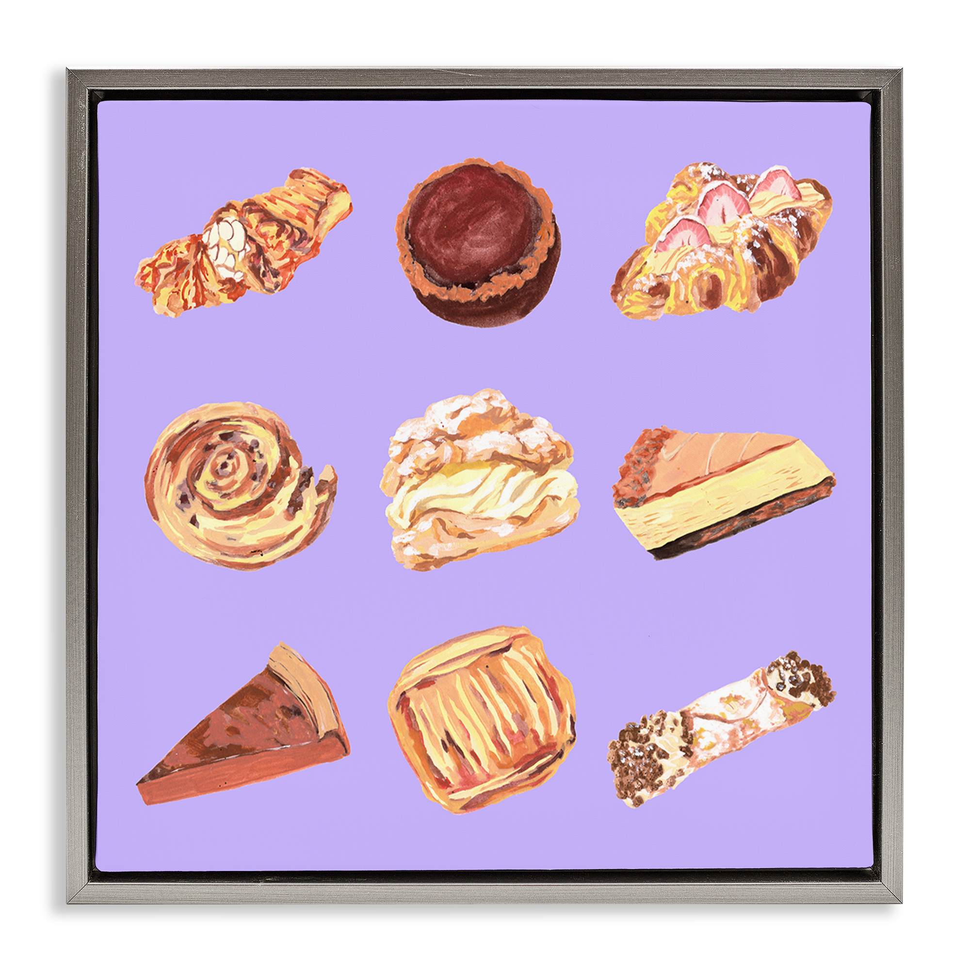 Stupell Industries BS-343-FFL-24X24 Delicious Pastries on Purple Gray Framed Floater Canvas Wall Art By Melissa Wang 25 x 25