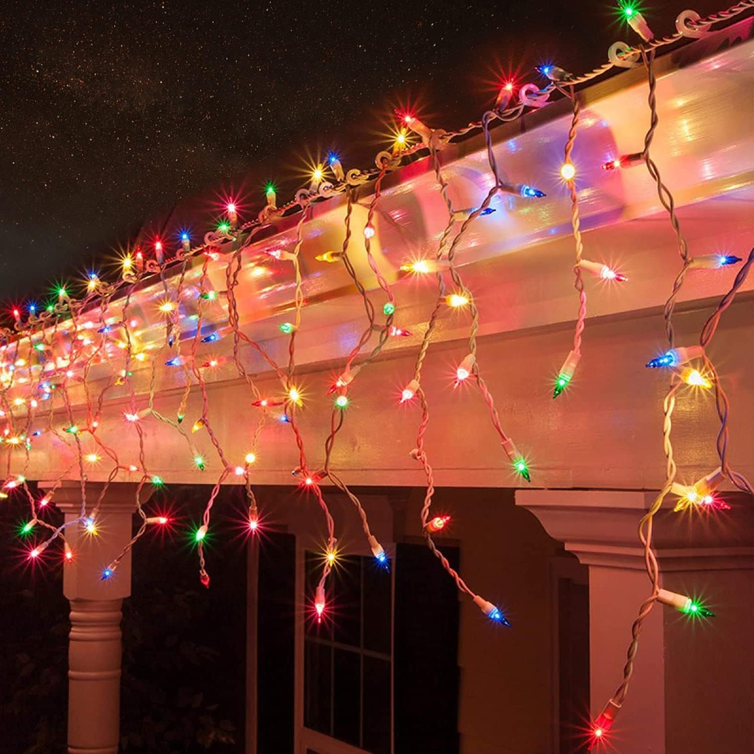 Etokfoks - 400 LED Icicle Lights 32 ft with 16.4 ft extension copper cord 8 lighting modes remot...