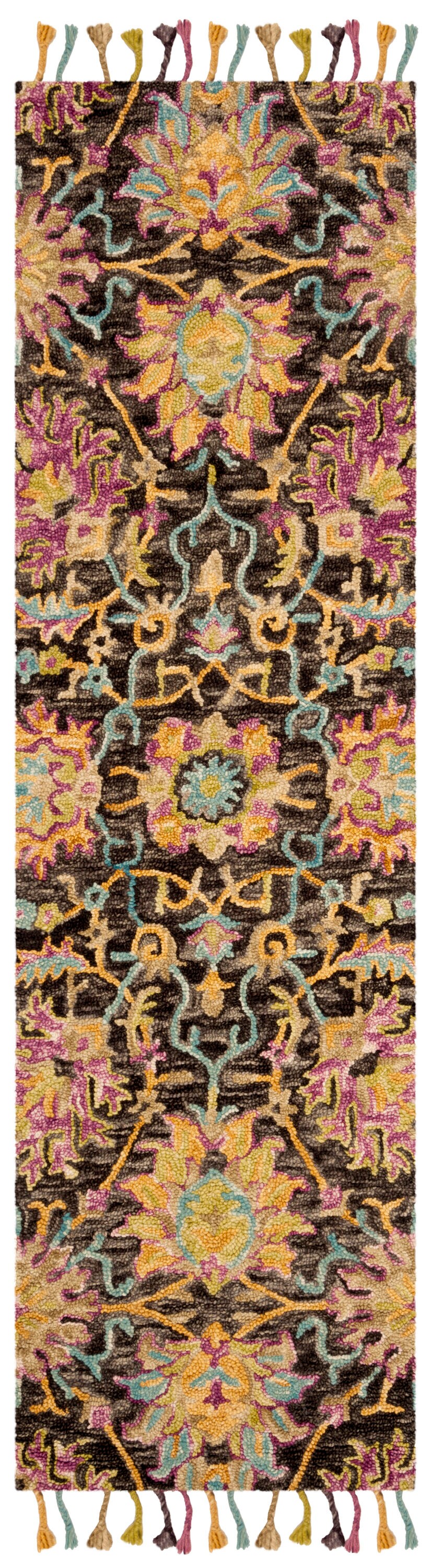 Handmade Multicolor Floral Tufted Wool Runner Rug 27" x 7"