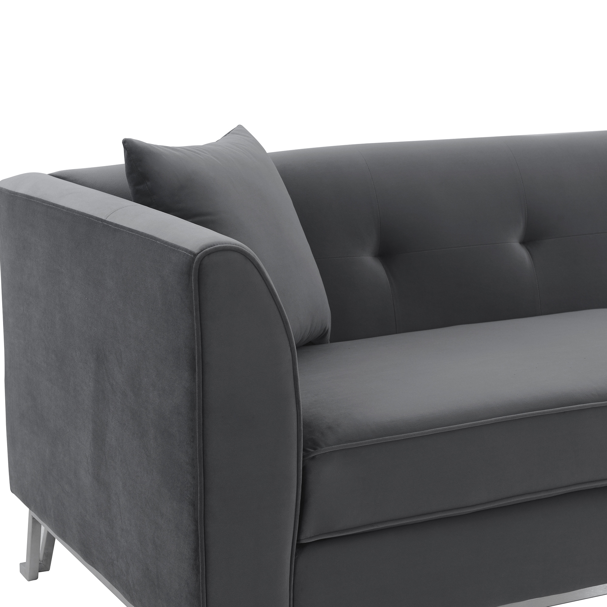 Elegant 90" Gray Leather Tufted Sofa with Wooden Accents