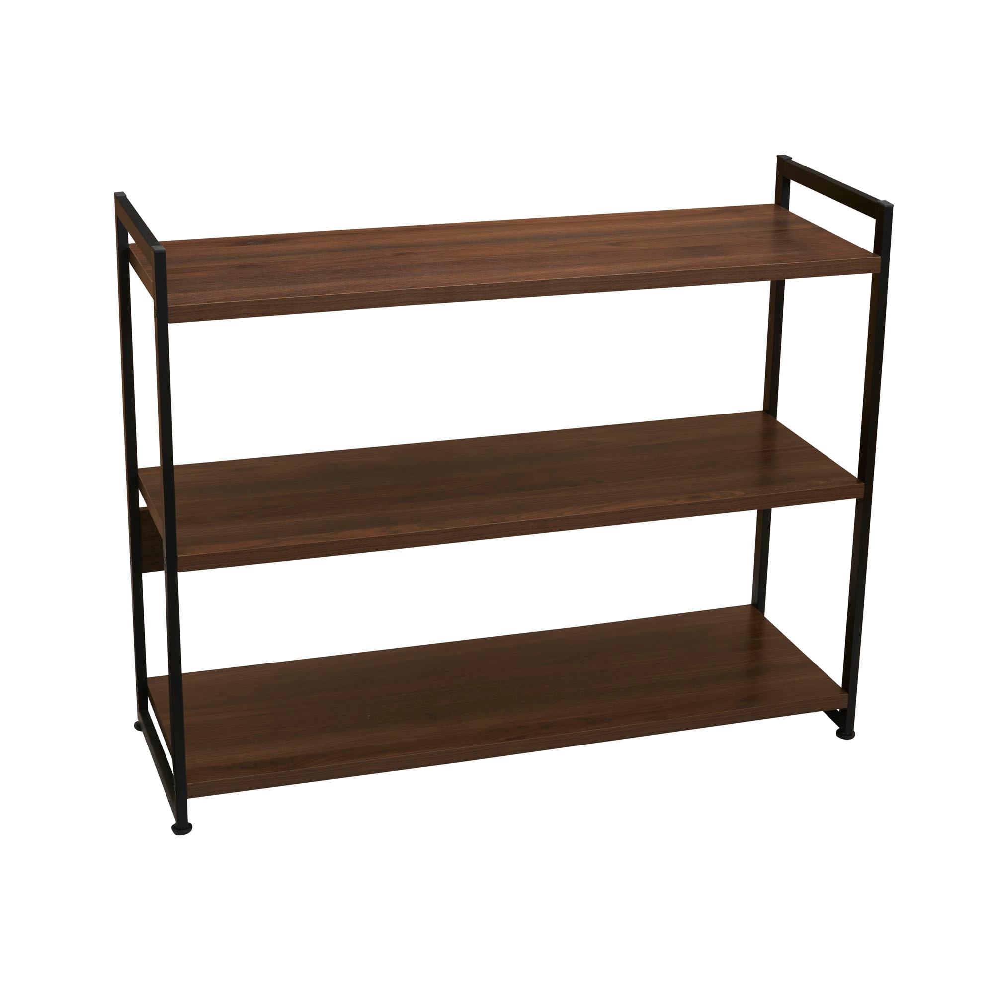 Household Essentials - Jamestown Wide 3 Shelf Open Storage Bookshelf Mid Century Walnut Wood Grai...