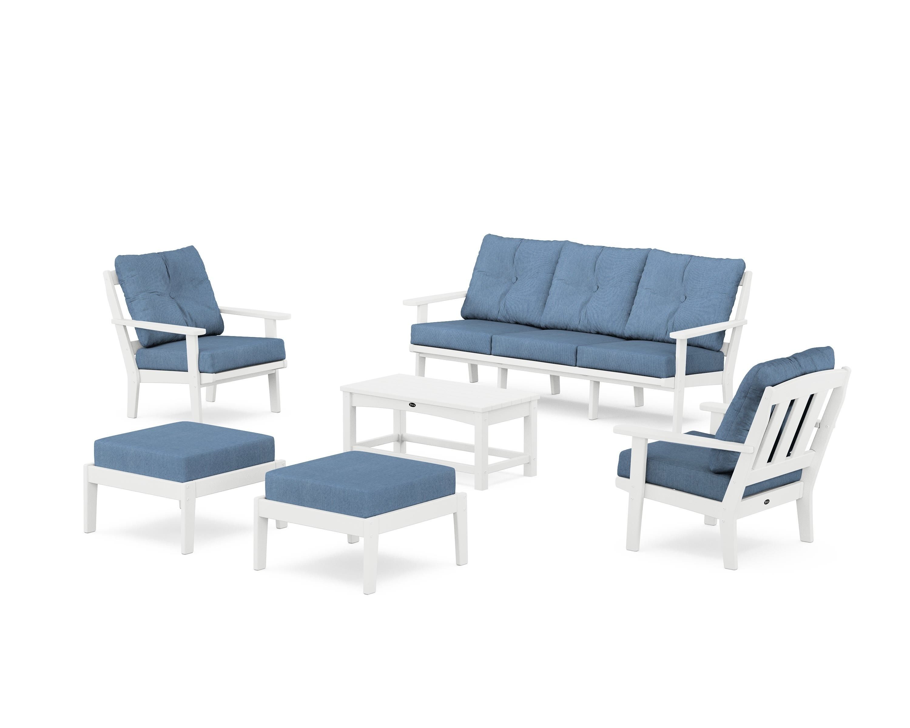 Trex Outdoor Furniture TXS2152-2-CW161147 Cape Cod 6 -Piece Patio Sofa Conversation Set with Blue Cushions