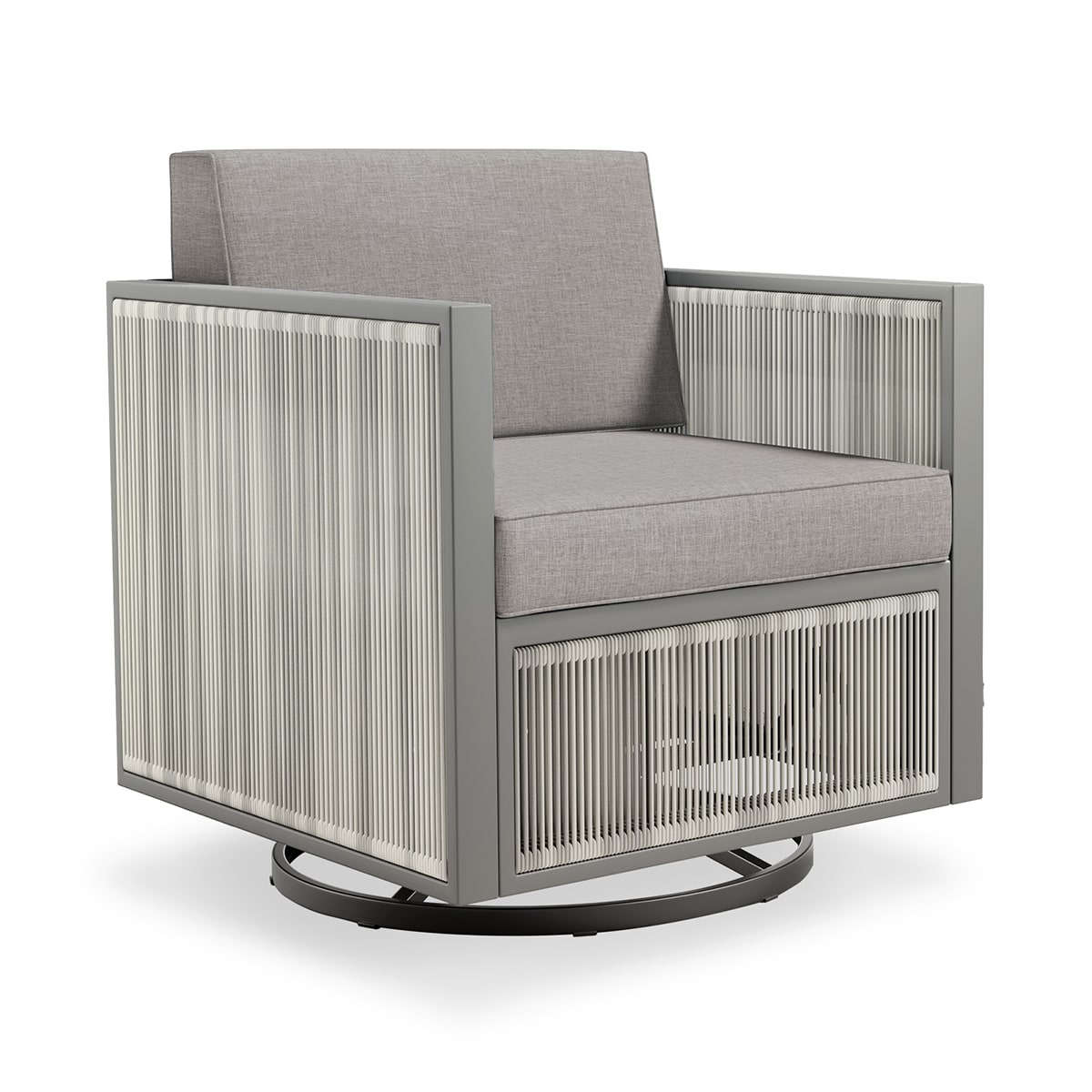 Rilyson FSFHGW20-9A Square-F Wicker Light Beige Steel Frame Swivel glider Conversation Chair with Dark gray Drak Gray Cushioned Seat