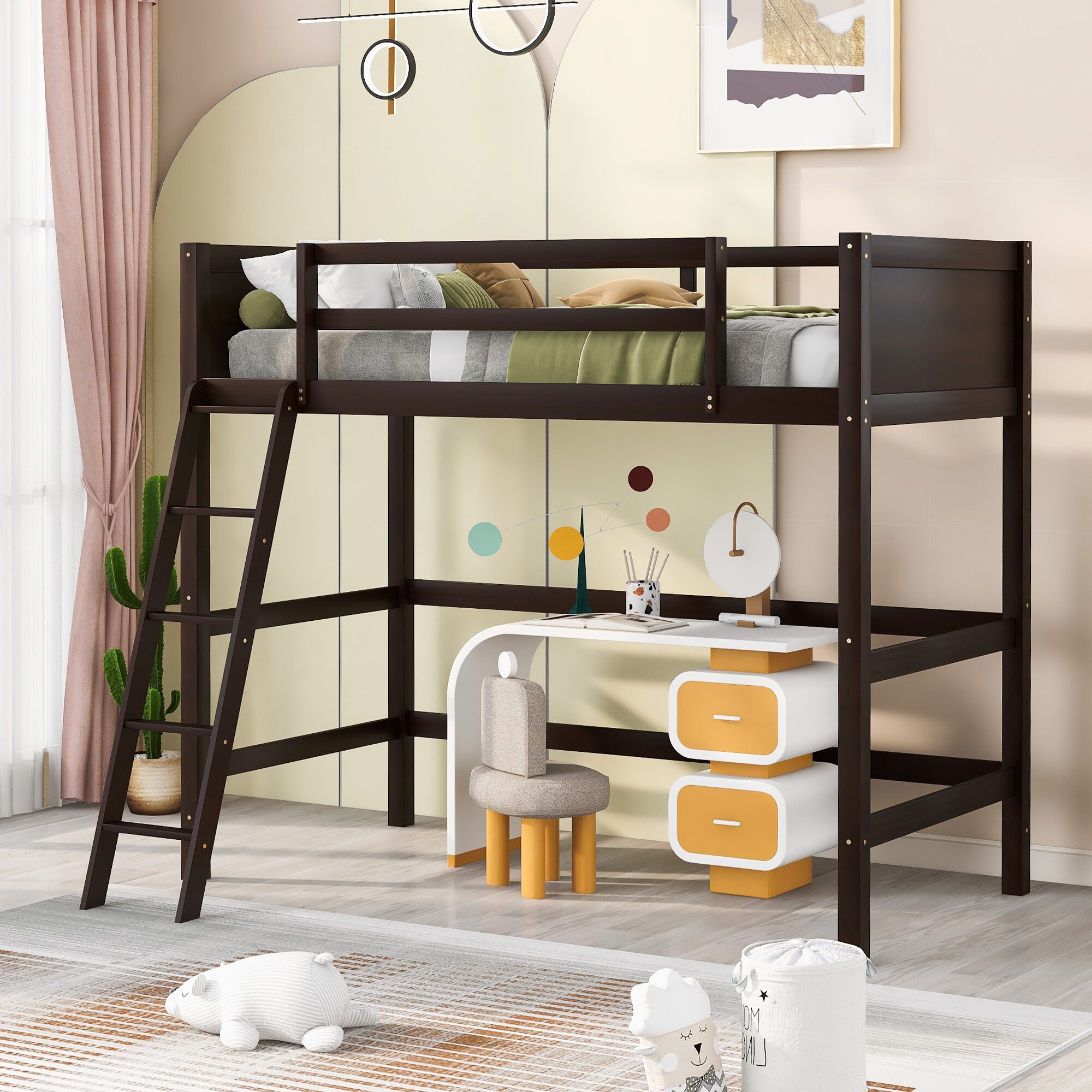 Qualler BLK00330P Espresso Twin Wood Platform Bed