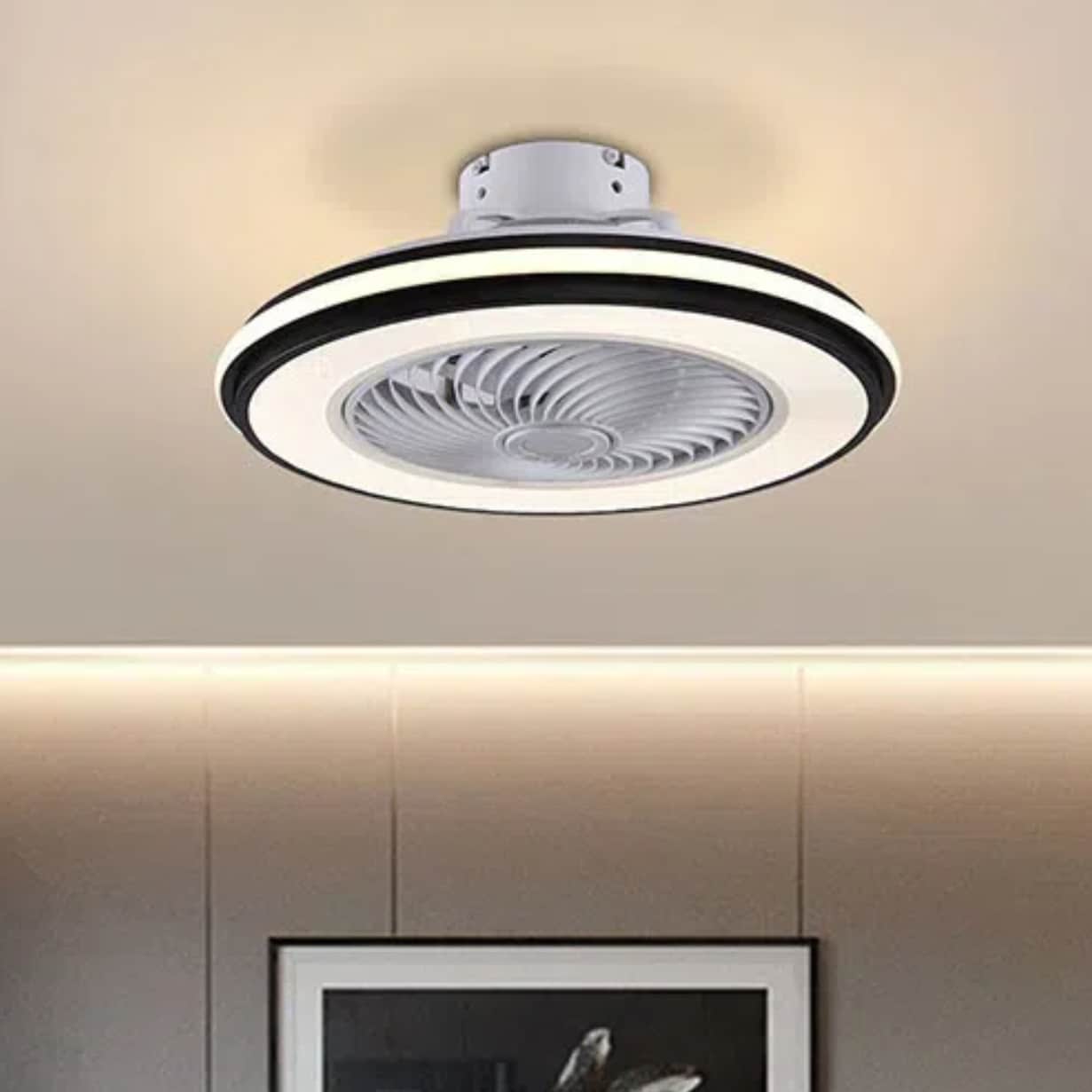 Oukaning HG-HCXLST-4229-US 20-in Color-Changing Integrated LED Flush Mount Black Round Simple with Plastic Blades Fandelier Ceiling Fan With Light - Remote Included ( 5 -Blade )